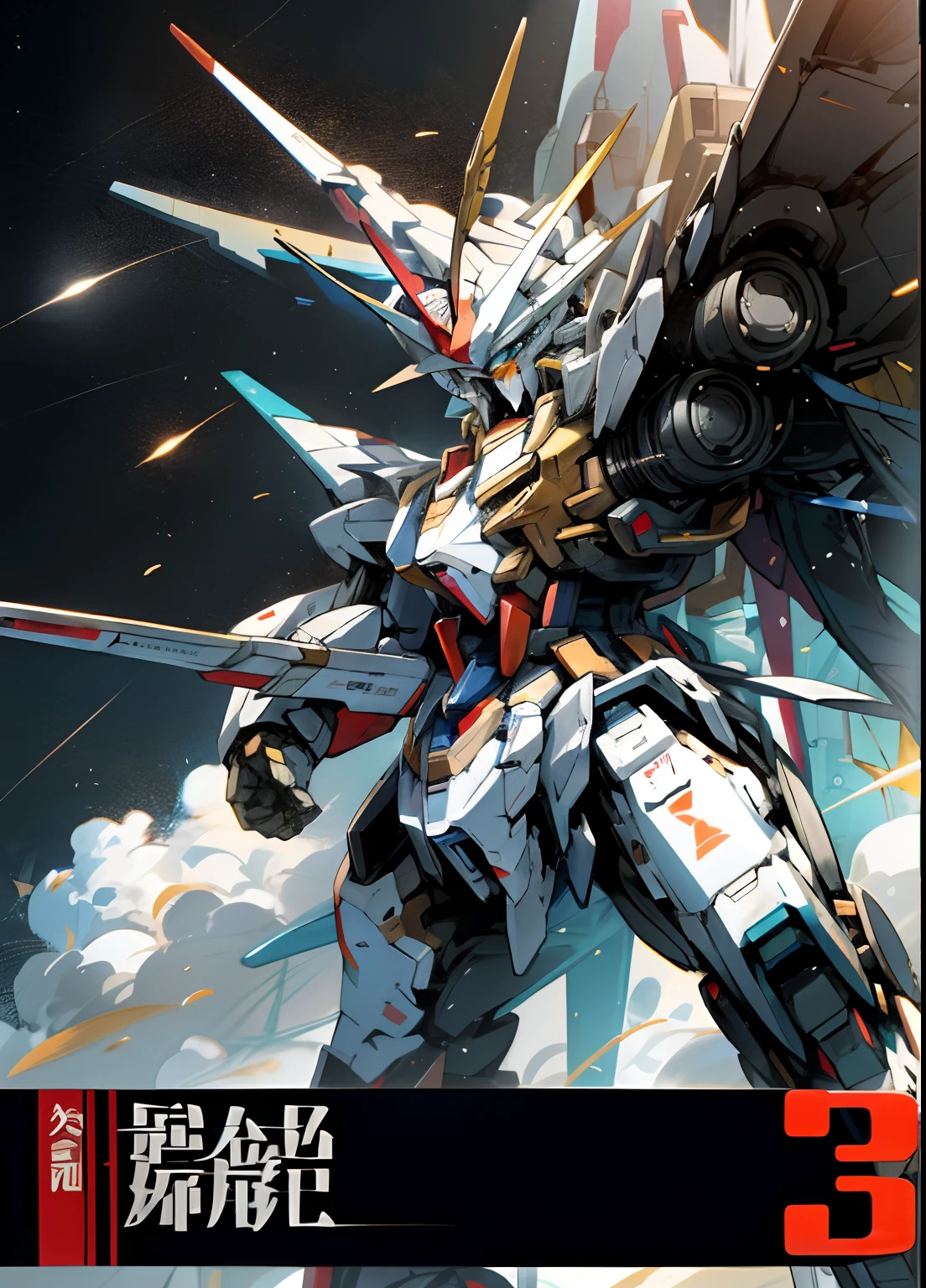 anime style picture of a large robot with a gun in the air, super robot wars, modern mecha anime, extreme gundam, gundam is windmill shaped, official anime artwork, gundam style, on a gundam, gundam robot, an anime large mecha robot, gundam, mecha anime, mobile suit, mobile suit gundam, barbatos gundam, official art