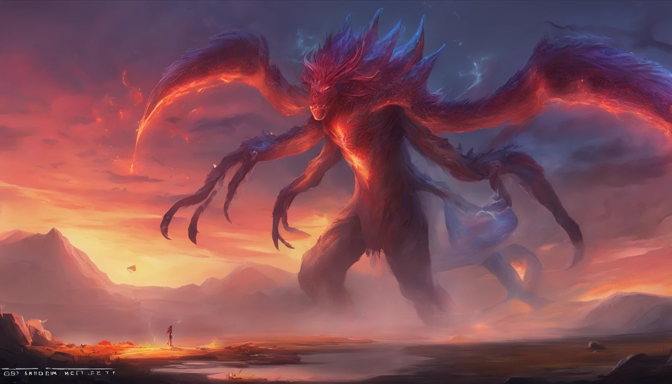 It's a huge monster。It has a human-like appearance，He was more than a dozen feet tall，The limbs are thick and powerful，The eyes are like two hills，Spit sharp beast claws out of the mouth，The face is hideous，terroral，The hair color is colorful and bright，The whole body exudes a strong demon aura。