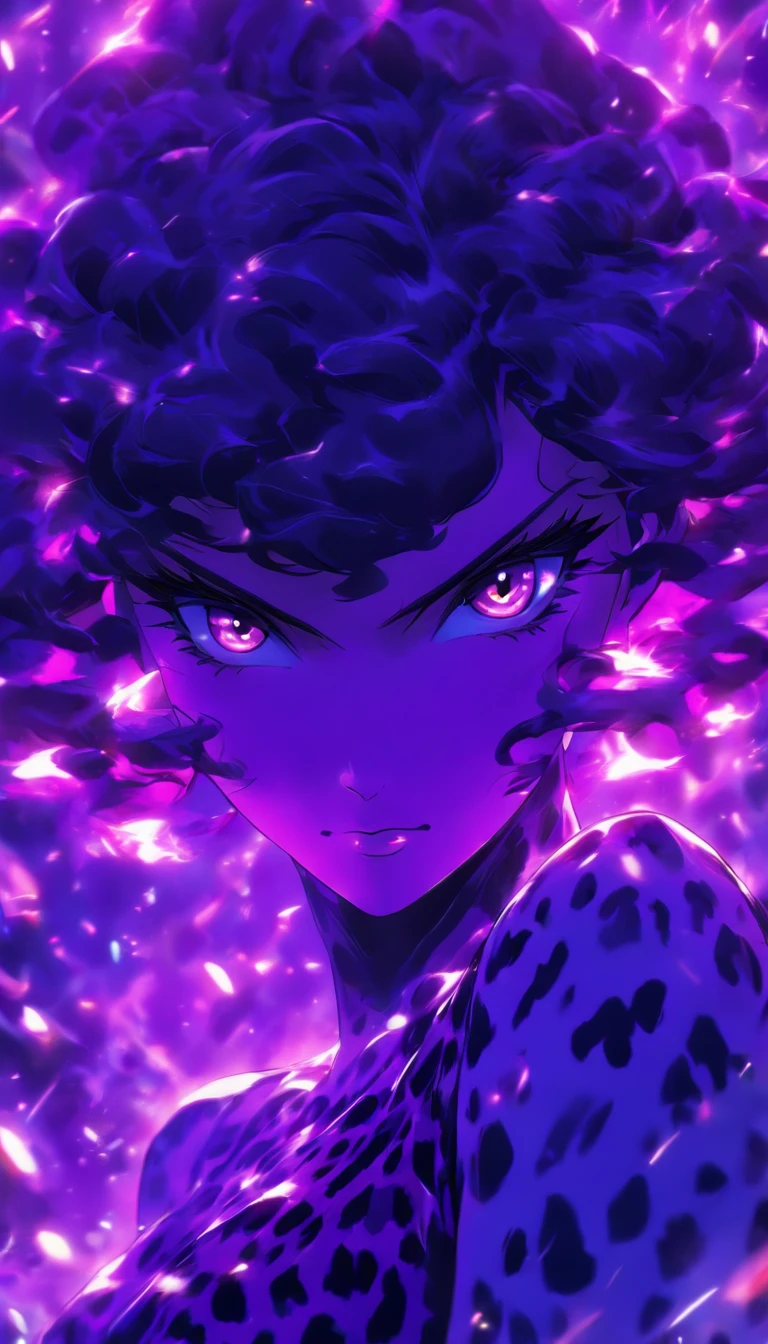 A graceful and powerful woman in a purple dress appears before everyone, her gaze sharp and cold, like a leopard staring at its prey,32k, best quality, masterpiece, super detail, high details by Jidaimono Anime Style