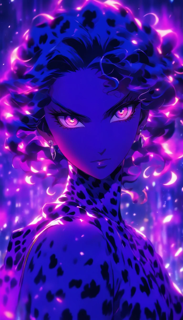 A graceful and powerful woman in a purple dress appears before everyone, her gaze sharp and cold, like a leopard staring at its prey,32k, best quality, masterpiece, super detail, high details by Jidaimono Anime Style