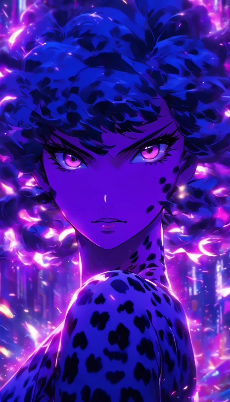 A graceful and powerful woman in a purple dress appears before everyone, her gaze sharp and cold, like a leopard staring at its prey,32k, best quality, masterpiece, super detail, high details by Jidaimono Anime Style