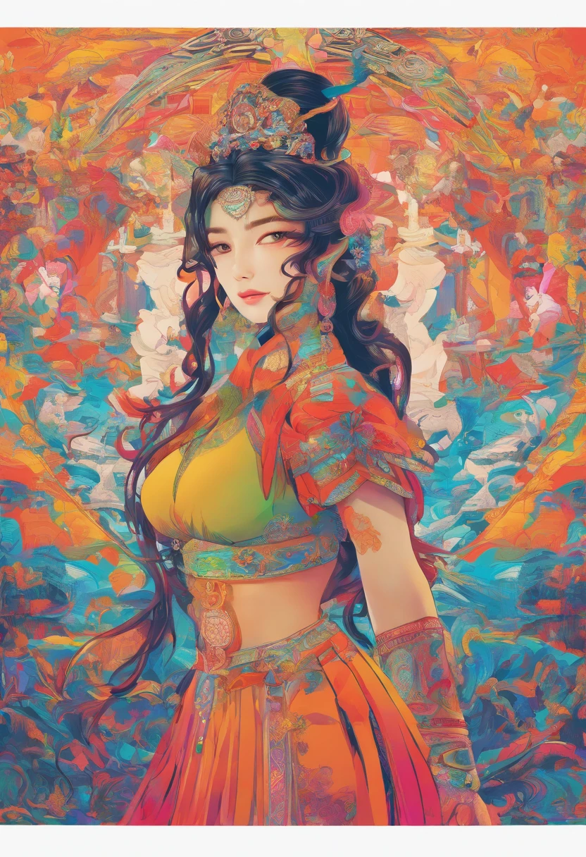 (RAW photo, best quality), (realistic, photo-realistic:1.3),best quality,highly detailed,masterpiece,ultra-detailed,illustration,1girl,upper_body,dynamic angle,world masterpiece theater,messy_long_hair,best quality,extremely detailed CG unity 8k wallpaper,ink,Amazing,cinematic lighting,lens_flare, dunhuang_style