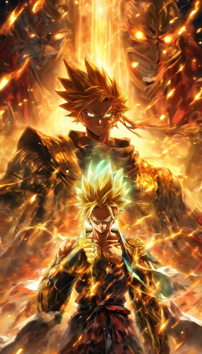 A young saint with a smile on his face, shaking his head in refusal, accompanied by an elder who appears concerned, contrasting the power and selfishness, and the dilemma of the loved one being forced, ,32k, best quality, masterpiece, super detail, high details by Jidaimono Anime Style
