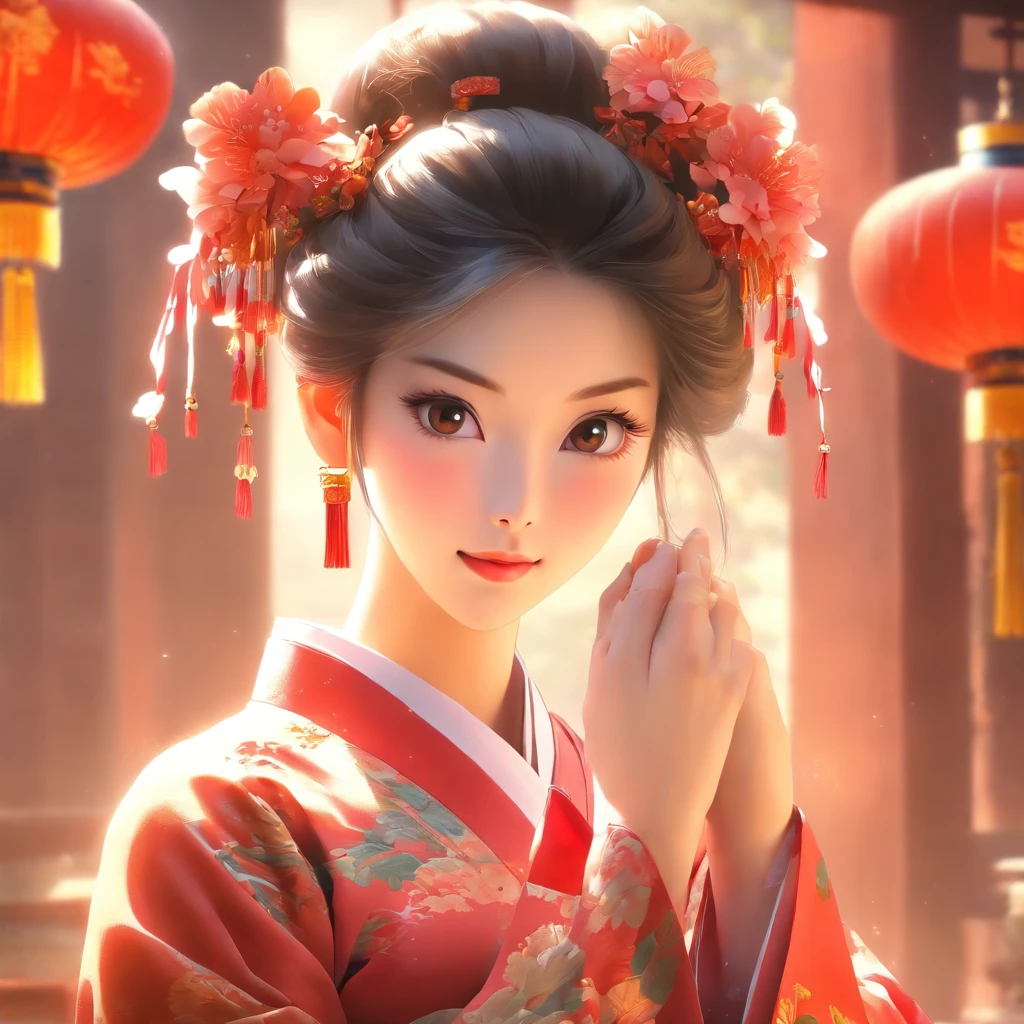 A beautiful young woman dressed in traditional Chinese dress, stylish living room, photo-realistic techniques, Muzi·. nipple process, 32k ULTRAHD, Sonyan, classical, Historical genre scenes, Serenity Face --AR 69:128 --s 750 --V 5.2