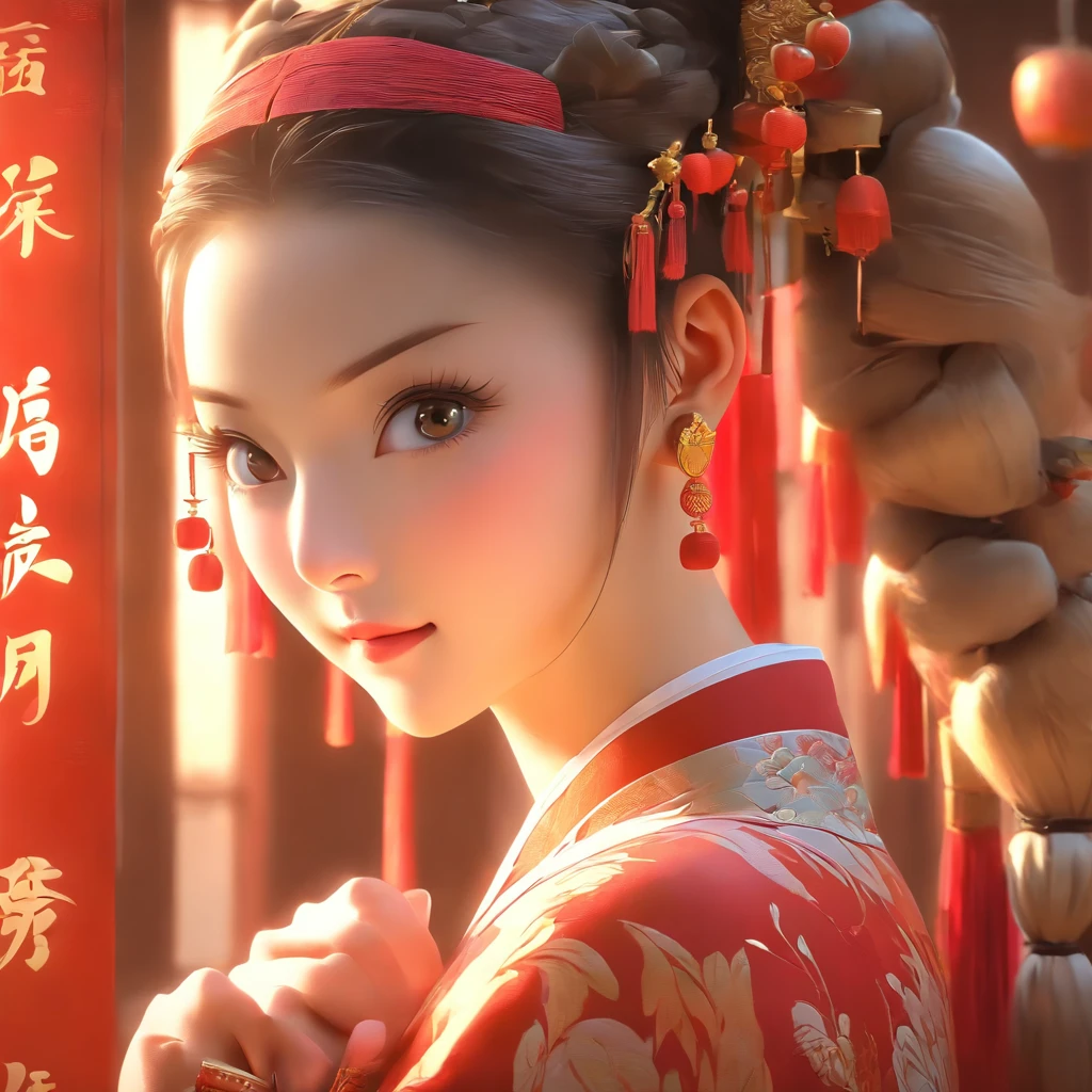 A beautiful young woman dressed in traditional Chinese dress, stylish living room, photo-realistic techniques, Muzi·. nipple process, 32k ULTRAHD, Sonyan, classical, Historical genre scenes, Serenity Face --AR 69:128 --s 750 --V 5.2