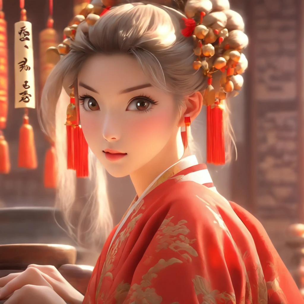 A beautiful young woman dressed in traditional Chinese dress, stylish living room, photo-realistic techniques, Muzi·. nipple process, 32k ULTRAHD, Sonyan, classical, Historical genre scenes, Serenity Face --AR 69:128 --s 750 --V 5.2