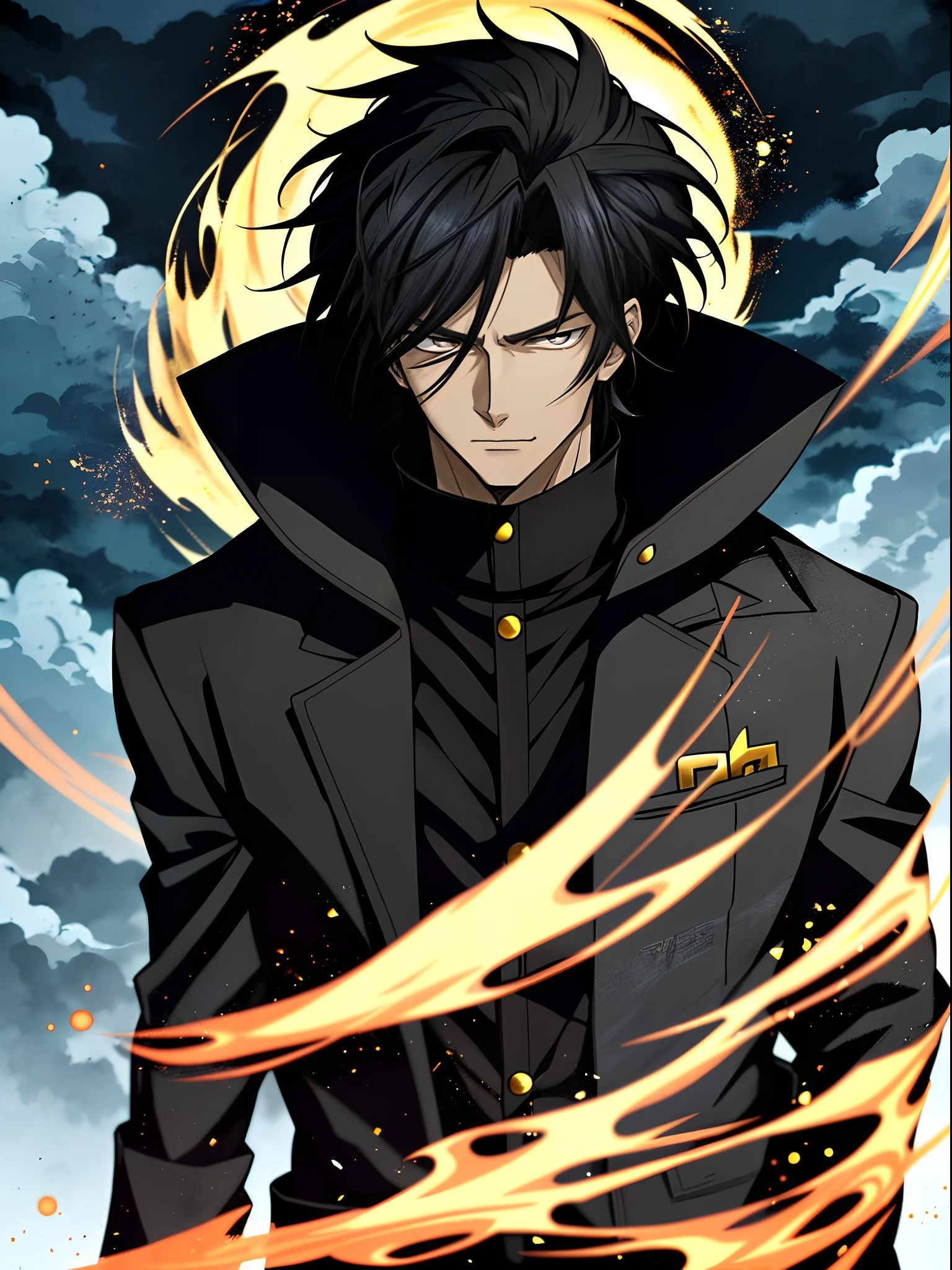 Anime man in a black coat,nigth, Black eyes,Black clouds, Anime handsome man, Anime portrait of a handsome man, Anime concept HD, Key anime art, male anime character