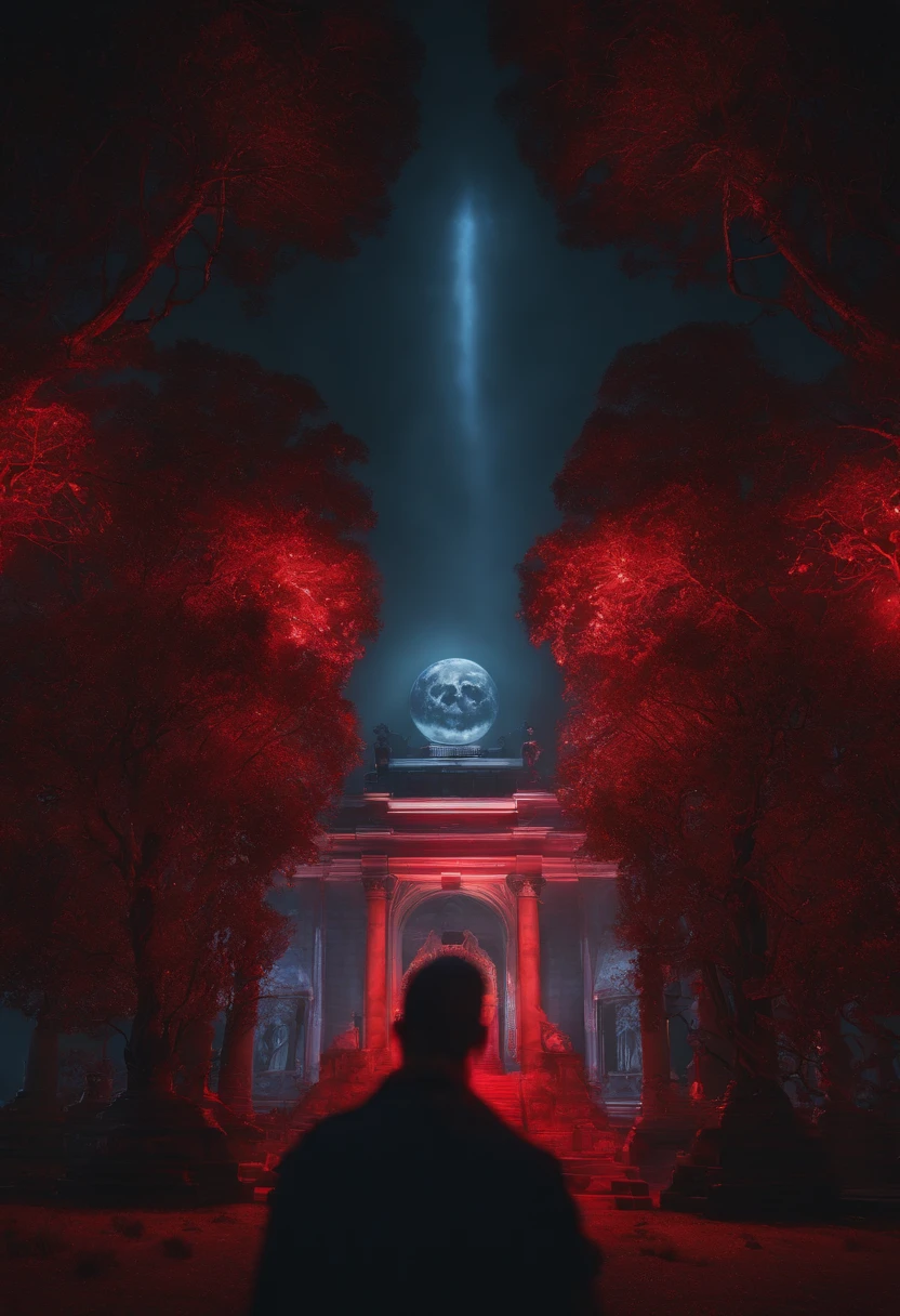 Red Necromancer, blood moon, Ray tracing, masutepiece, Best Quality, ultra-quality, absurd details, best light, Best Shadow, sharp, Sharp Image, Detailed, Extremely detailed, great resolution, 8K, 4K, nffsw, particles effect, beautiful effects, Vivid colors, Neon light, neons, light,