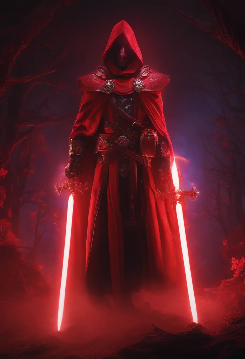 Red Necromancer, blood moon, Ray tracing, masutepiece, Best Quality, ultra-quality, absurd details, best light, Best Shadow, sharp, Sharp Image, Detailed, Extremely detailed, great resolution, 8K, 4K, nffsw, particles effect, beautiful effects, Vivid colors, Neon light, neons, light,