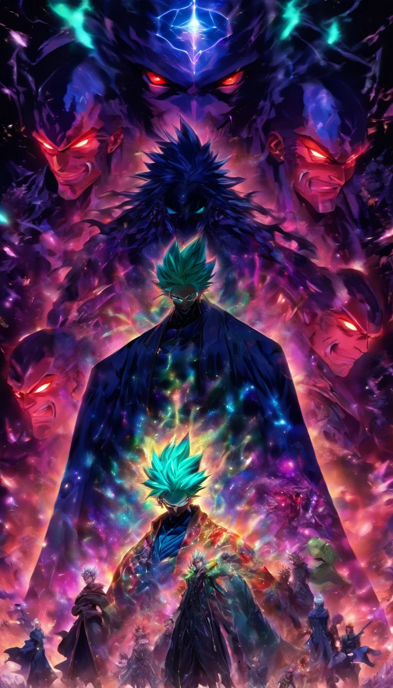 Elder He, with a sinister expression on his face, standing in front of a huge dark energy matrix, a helpless young saint bound in the center of the matrix, and two talented demon cultivators being chased by Elder He's subordinates, ,32k, best quality, masterpiece, super detail, high details by Jidaimono Anime Style