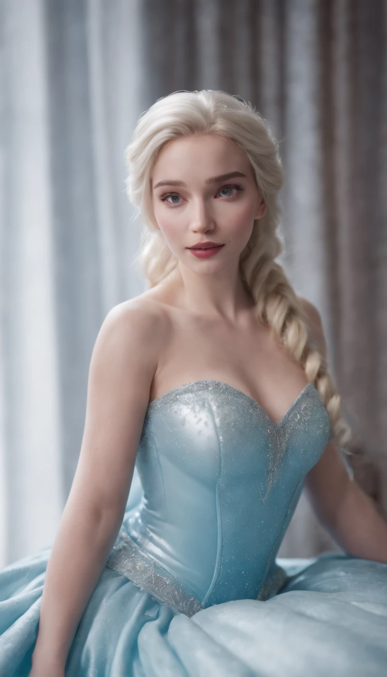 Latex elsa frozen at 18 years old  at the bed, open legs, (showing ), walt disney, medium shot