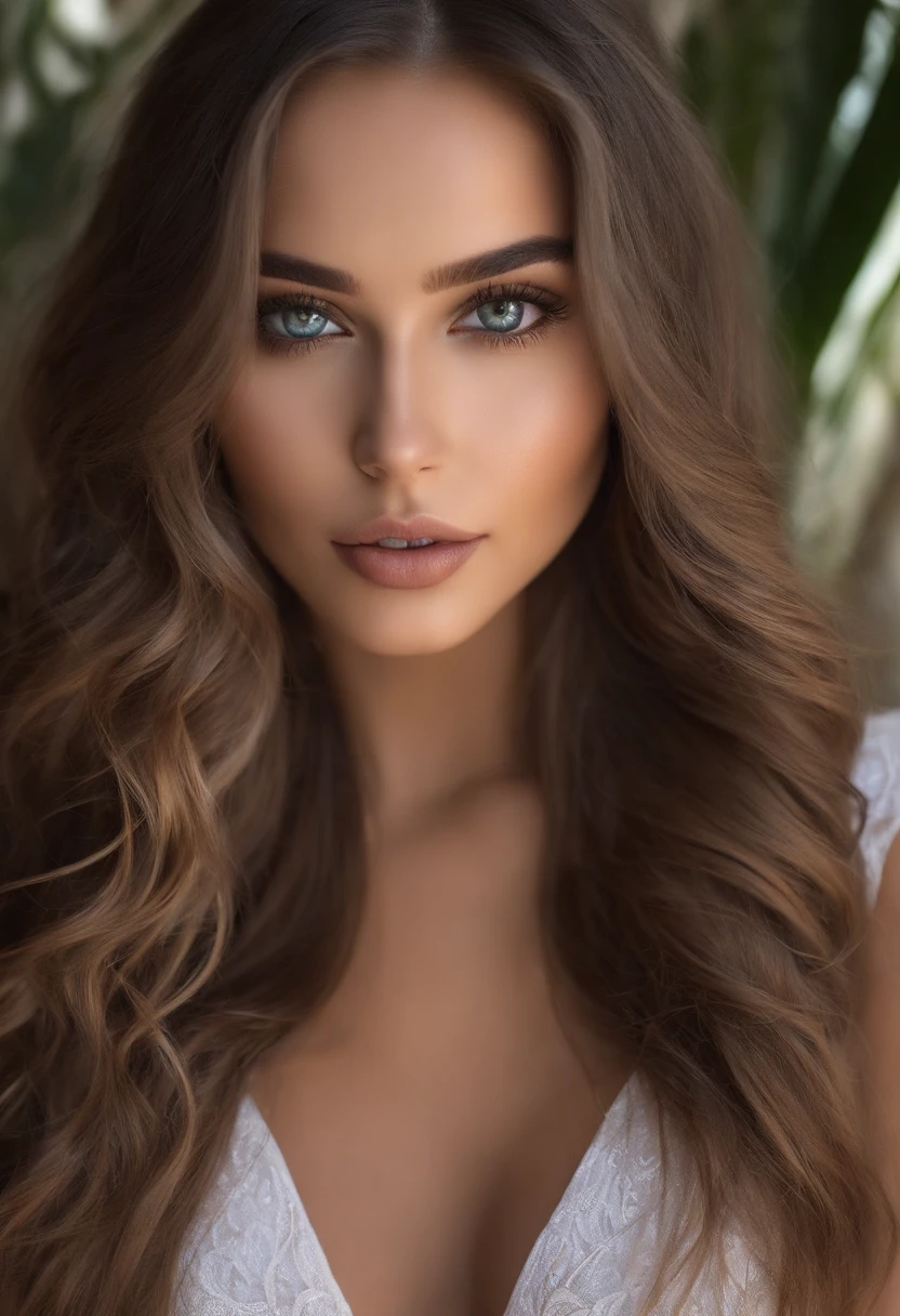 Arafed woman completely , fille sexy aux yeux bruns, ultra realist, Meticulously detailed, Portrait Sophie Mudd, cheveux bruns et grands yeux, selfie of a young woman, Dubai Eyes, Violet Myers, sans maquillage, maquillage naturel, looking straight at camera, Visage avec Artgram, Maquillage subtil, Medium to large bust