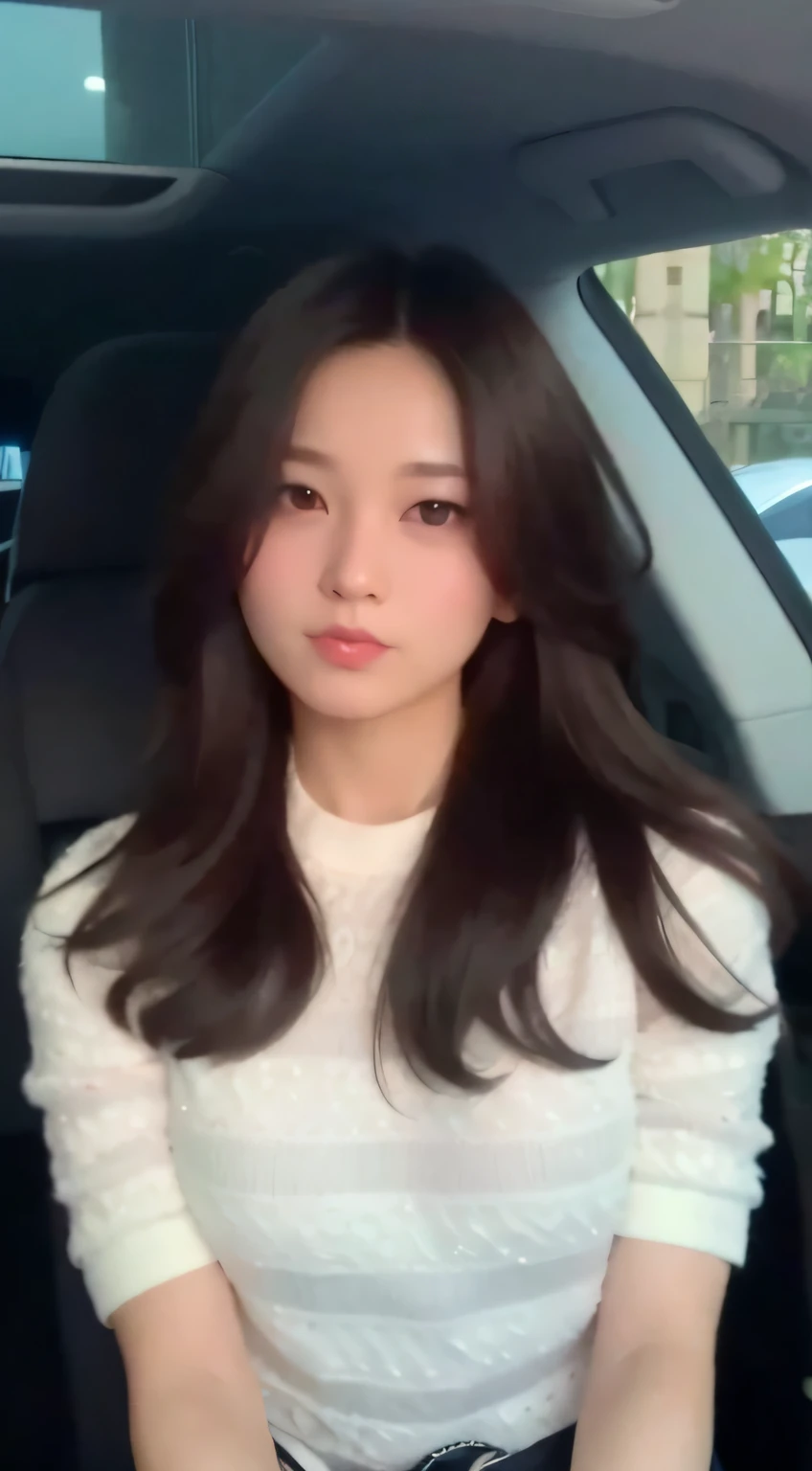 a close up of a woman sitting in a car with a cell phone, She has a cute face, wan adorable korean face, tzuyu from twice, bae suzy, she has a cute expressive face, beautiful Korean women, Gorgeous young Korean woman, shaxi, she has a glow coming from her, Beautiful young Korean woman, young lovely Korean faces