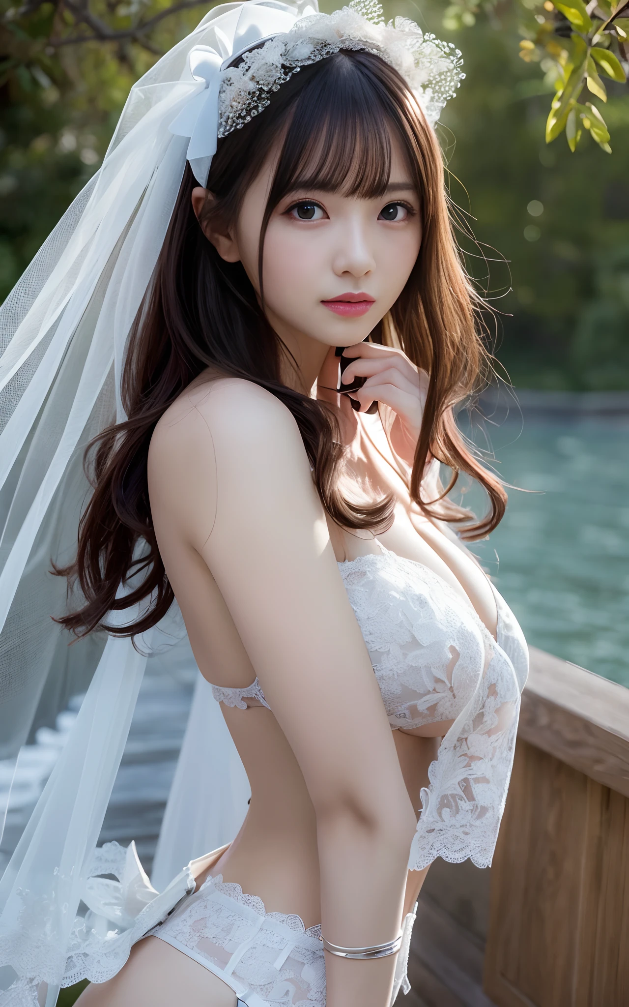 masuter piece、best qualtiy、ultra-detailliert、masterpiece、Ultra-realistic concept、Complex and detailed 8K resolution concepts、Colossal tits、Beauty 1 person、The appearance of the bride、Cute 25 years old