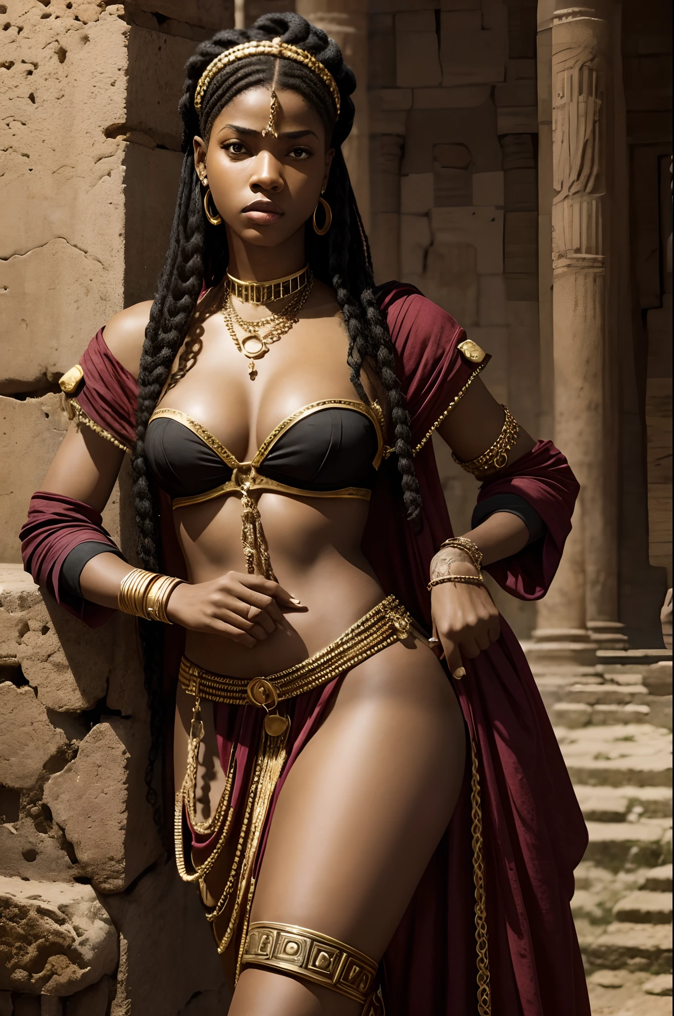 a hip hop rapper cocky badass arrogant offensive attitude of superiority , girl scantily dressed slave girl in Ancient Rome aromour , cinematic