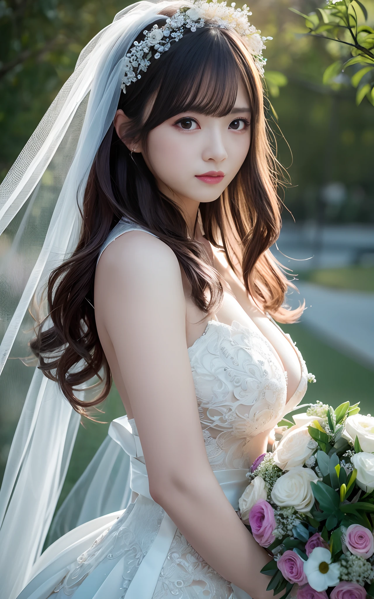 masuter piece、best qualtiy、ultra-detailliert、masterpiece、Ultra-realistic concept、Complex and detailed 8K resolution concepts、Colossal tits、Beauty 1 person、The appearance of the bride、Cute 25 years old
