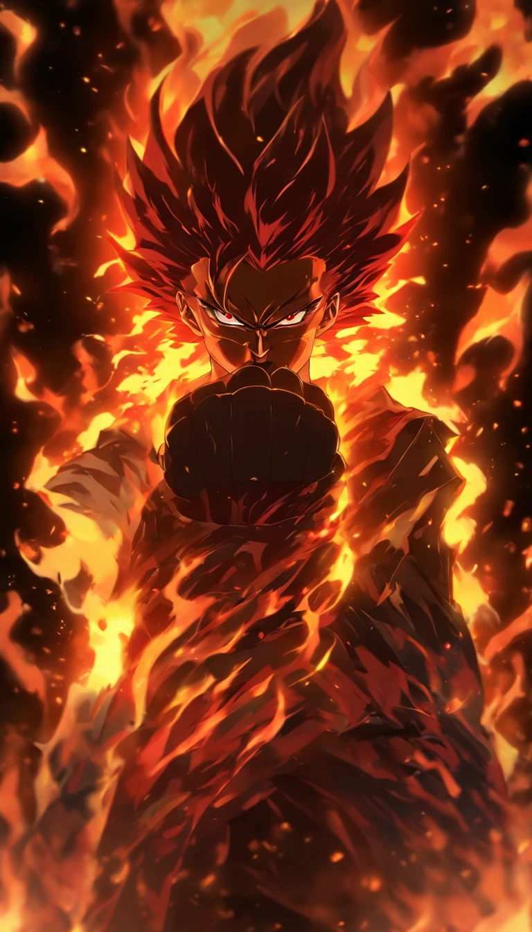 An angry woman standing in front of a man, with flames of anger flickering in her eyes, a dark background behind the man emphasizing the woman's anger, ,32k, best quality, masterpiece, super detail, high details by Jidaimono Anime Style