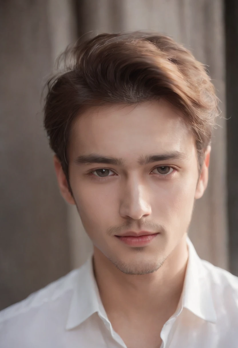 22-year-old boy, White shirt,silky light untidy hair, light beard, looking in camera, Half body,Straight Posing, Perfect Lighting, deepshadow, Best Quality, masutepiece, 超A high resolution, Photorealistic