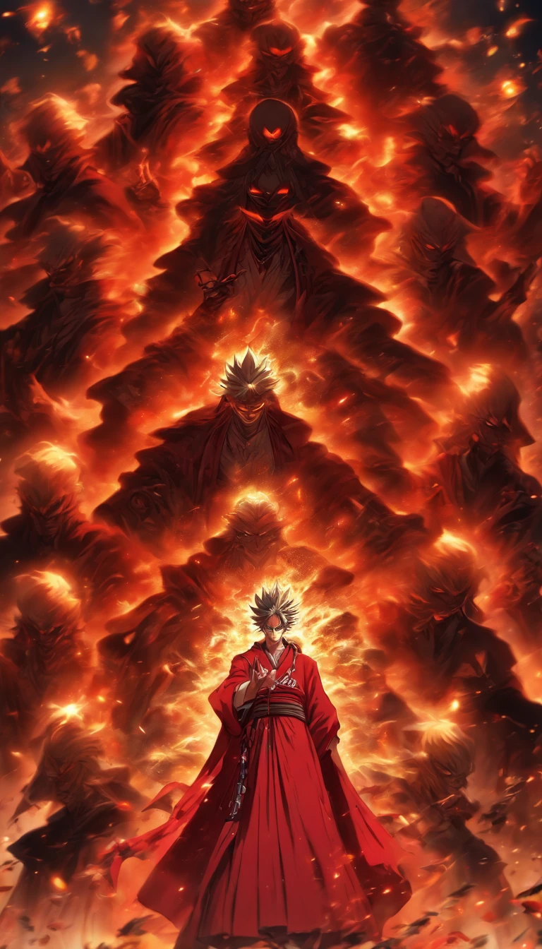 A cunning man standing in front of the Red Robe Sect, with a face full of conspiracy, blinking constantly, trying to hint at the useless saint, tense and chaotic atmosphere, ,32k, best quality, masterpiece, super detail, high details by Jidaimono Anime Style