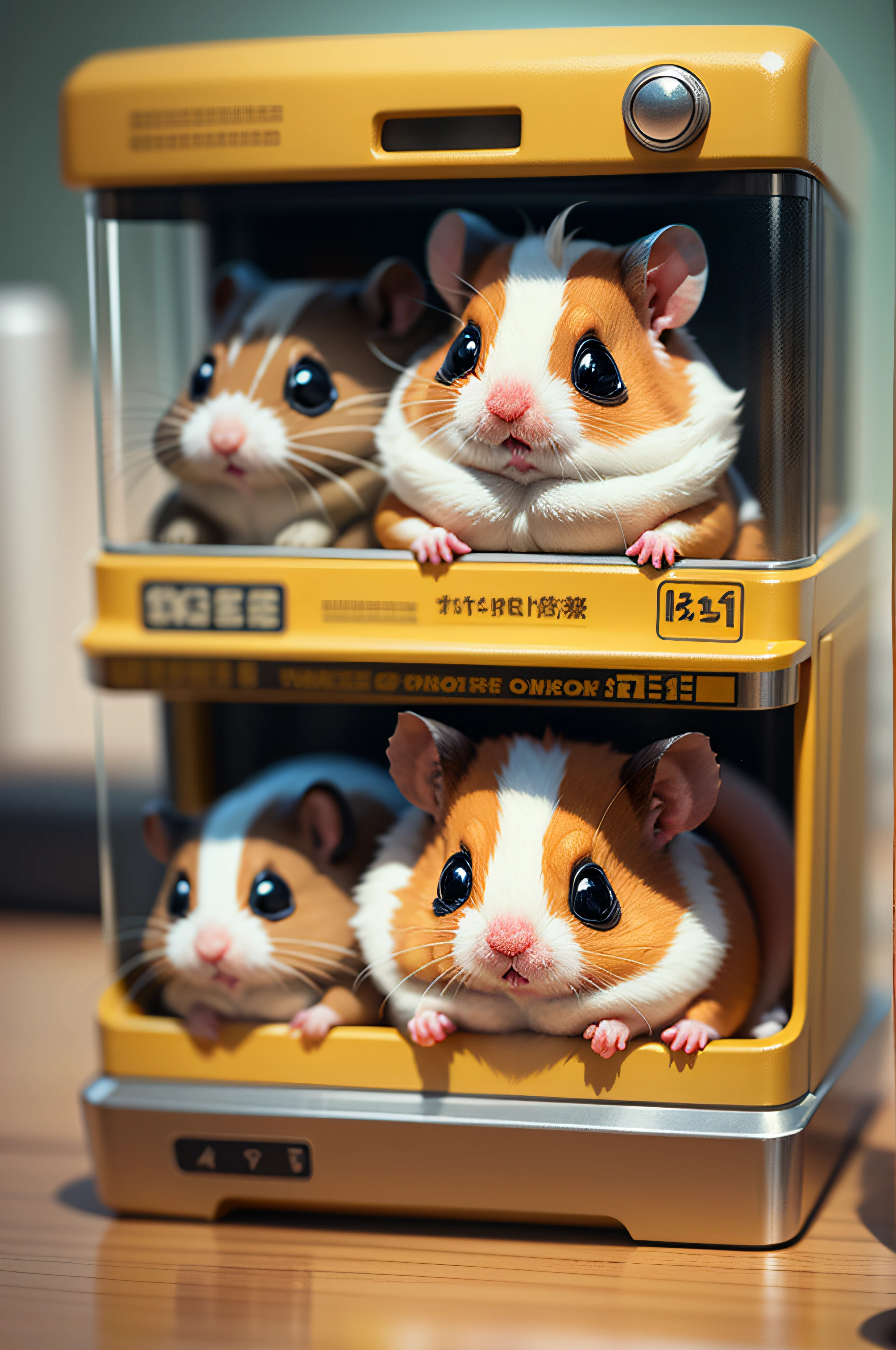 absolute Frontal, hamster theme blind boxs in the Gachapon machine, high-quality, octane render, whole body Positive faced the audience --auto --s2