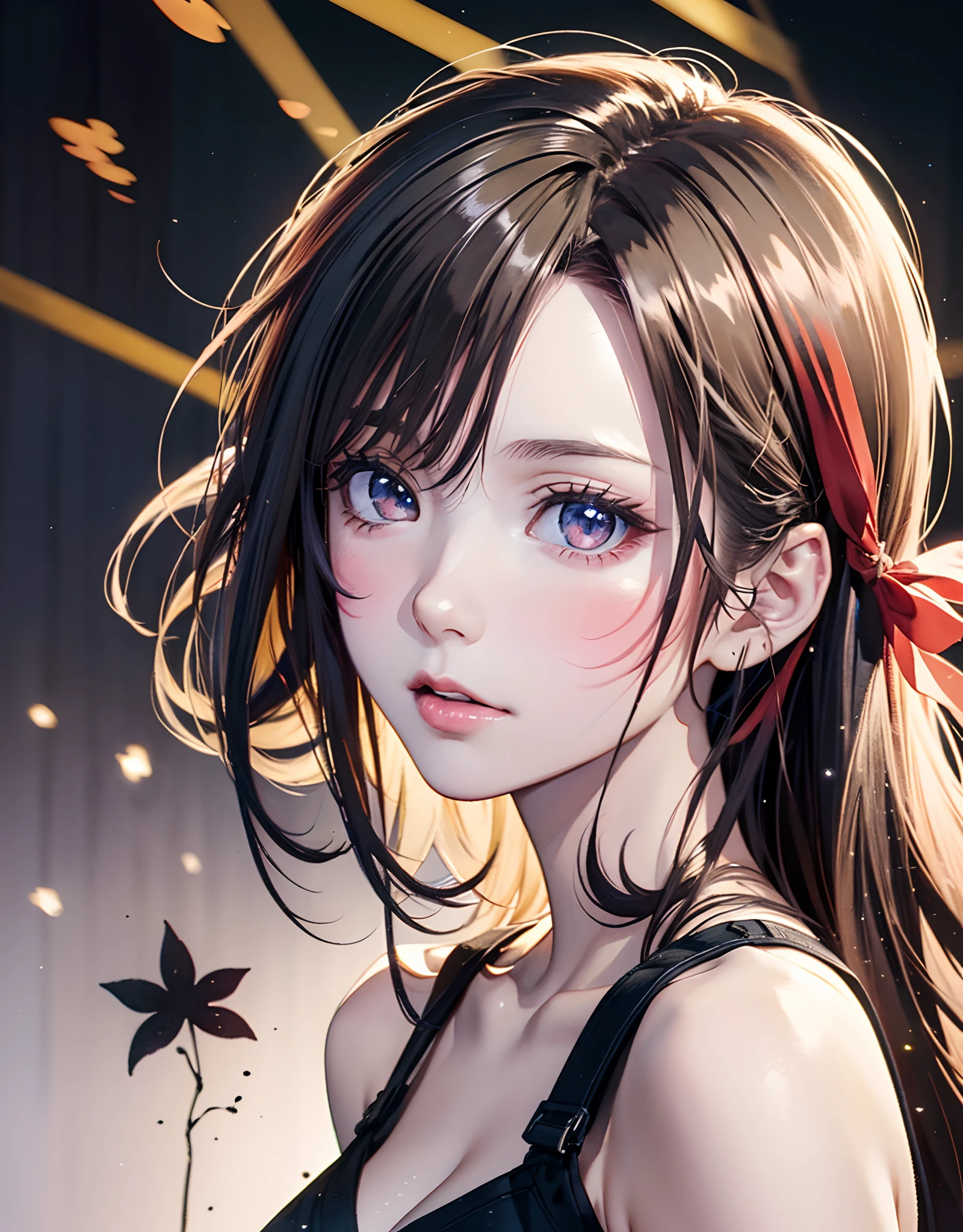 (8K, Best Quality, masutepiece:1.2),(Best Quality:1.0), (超A high resolution:1.0), watercolor paiting, Beautuful Women, Shoulder, Hair ribbons, agnes cecile, Half Body Portrait, extremely luminous bright design, Pastel colors, (inky:1.3), autumn lights,
