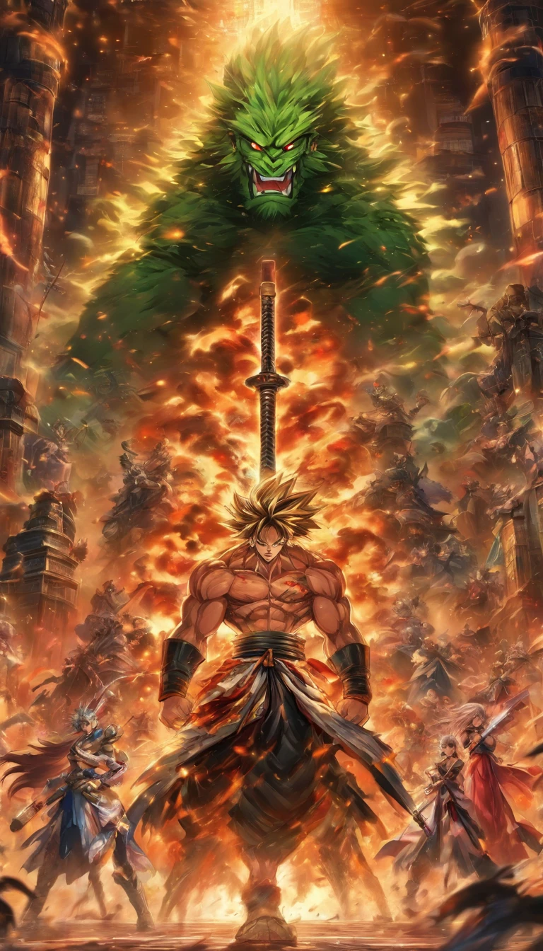 An angry man standing in the center of the room, facing two women, wielding a giant club, surrounded by walls adorned with various sharp weapons, ,32k, best quality, masterpiece, super detail, high details by Jidaimono Anime Style
