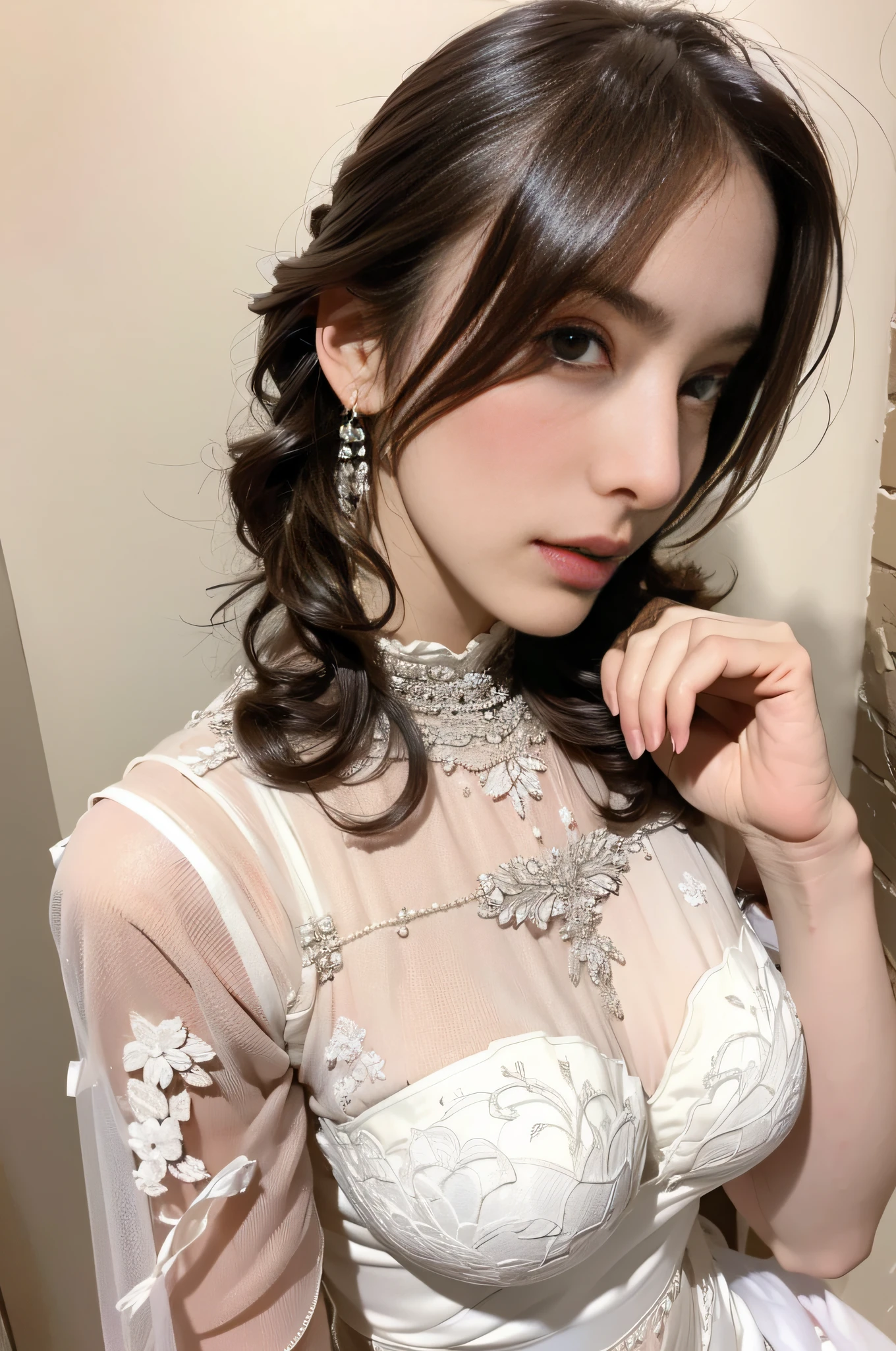 Women with big breasts、Realistic long hair、Japanese ido、vibrant image、masterpiece、(top-quality:1.2)、ultra-detailliert、realisitic、hight resolution、hightquality、Cinematic Light、Ray traching、超A high resolution、nffsw、(Photorealsitic:1.5)、Sexy Nightwear、intricate detailes、Detailed texture、finely detail、High quality shadows、Exposed underwear、Colossal tits、爆乳、