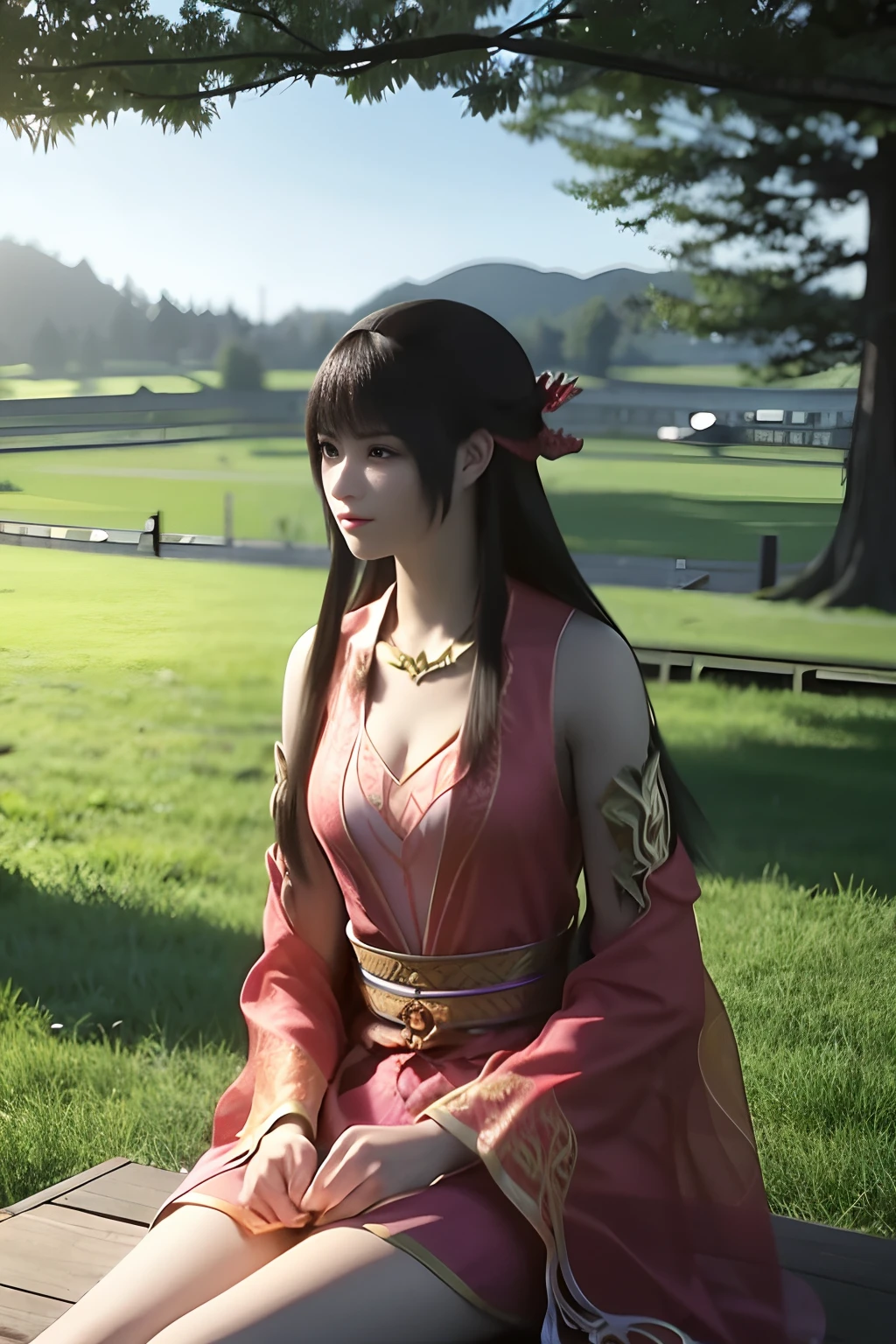hongling,grassy fields,sitting