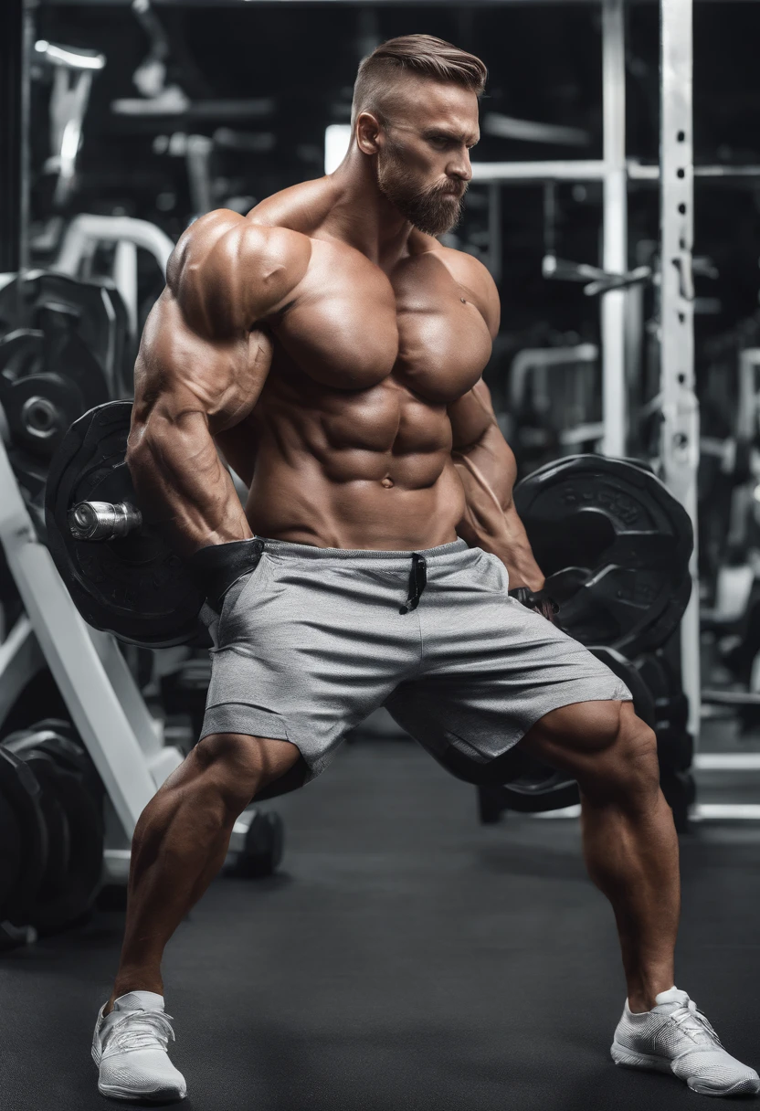 a person doing push-ups,strong and muscular arms,fit body,exhausted but determined expression,perspiring heavily,concentrating on the workout,indoor gym,stainless steel weights and machines,dumbbells and barbells,shiny gym flooring,energetic atmosphere,bright studio lighting,best quality photo-realistic image,vivid colors,sharp focus,realistic muscle definition,bodybuilder's dream,ultimate strength and power, intense workout session,strong motivational vibes,goal-oriented fitness journey,handsome and confident,rock-solid physique,athletic performance,inspiring others to push harder,fitness community support,perfect form and technique,dedicated to personal fitness,achieving new personal records,strong and resilient mindset,making progress with every rep,limitless potential and growth.