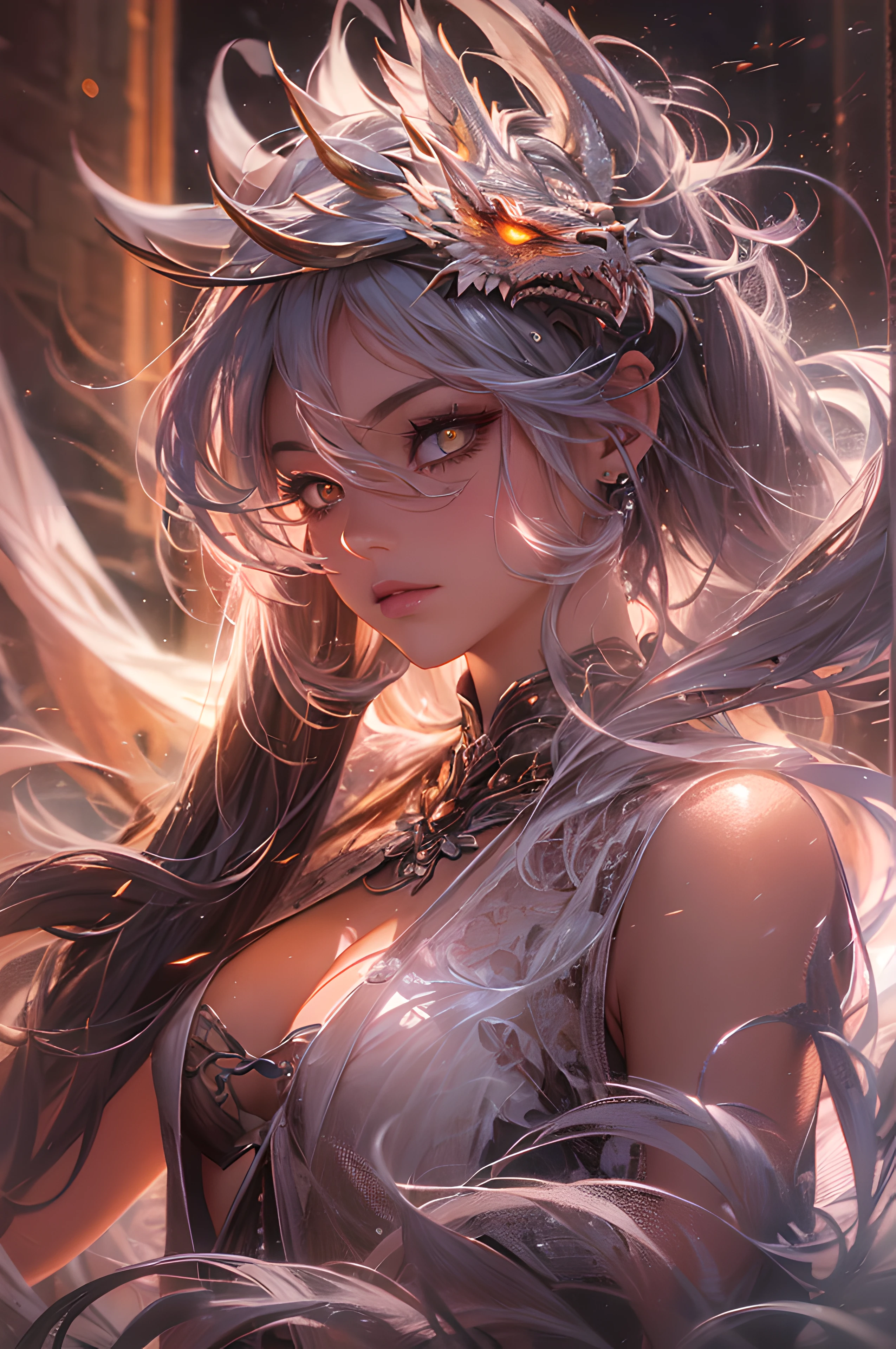 ((Highest quality)), ((outstanding detail)), ((super high resolution: 3.5)), (fidelity: 1.4), ((best illustration, favor details, perfect detail rendering, ultra HD, masterpiece, ultra high res)), (photorealistic:1.5), realistic oil art, raw photo, perfect brightness and darkness, light ray, perfect balance, smooth color transition, full body frame, shining light, perfect color layer, perfect color blur, perfect lighting, movement motion, photo manipulation, fantastical scenes, digital artistry, striking visuals , kinetic art, dynamic motion, captivating visuals, , warm soft lighting effect, (sparks:0.7), extremely detailed, (beautiful detailed glow), lens flare, backlighting, absurdres, (beautiful light effect), Fire Dragon, mighty posture