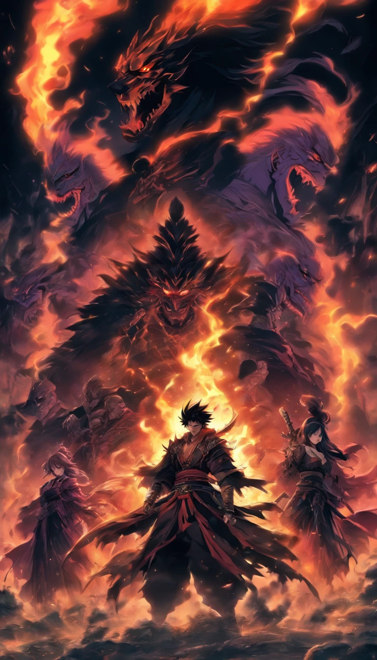 A cunning and ruthless man holding two sharp daggers, facing two women with a strong and confident demeanor, surrounded by a dark and eerie atmosphere, ,32k, best quality, masterpiece, super detail, high details by Jidaimono Anime Style