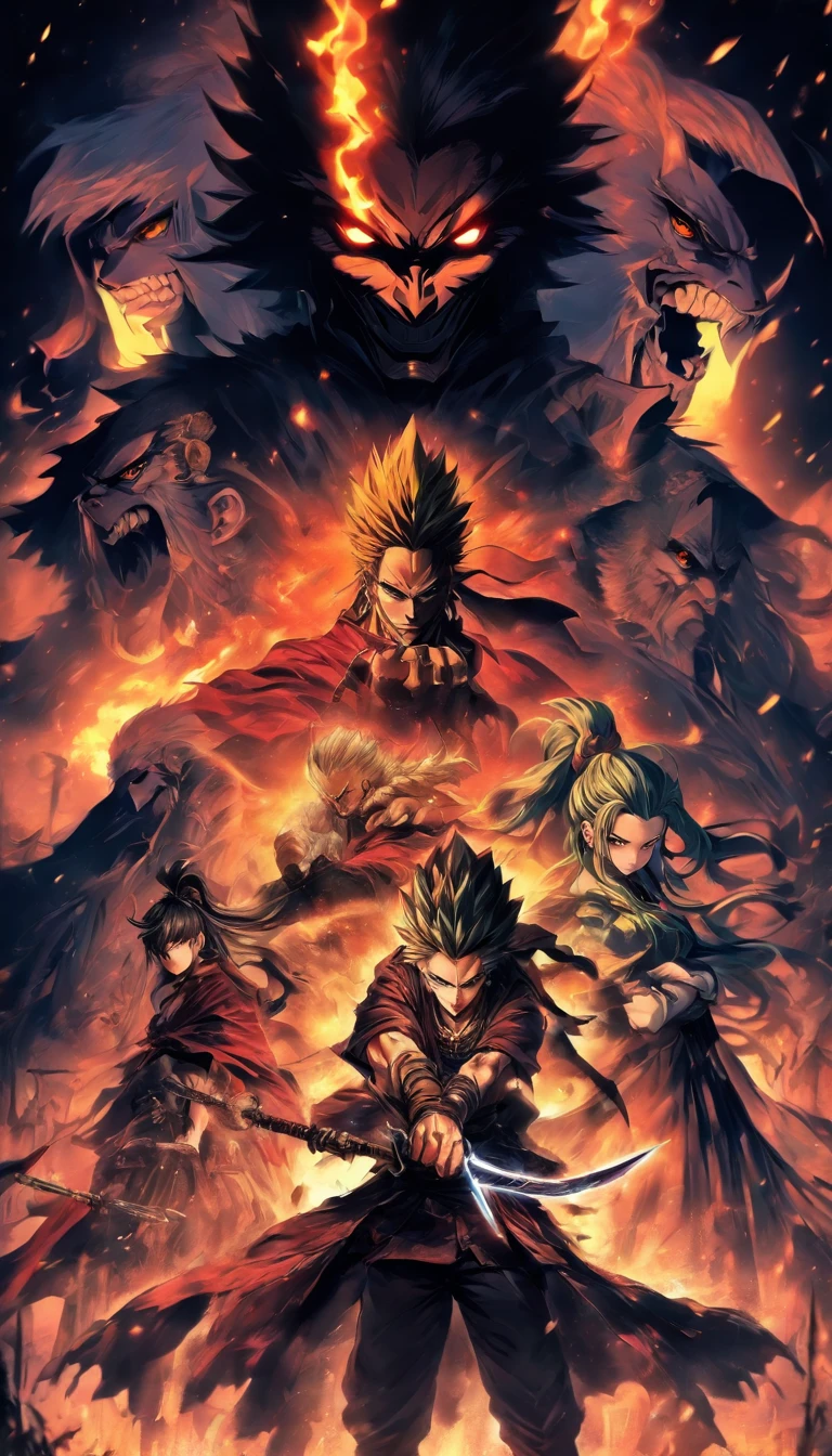 A cunning and ruthless man holding two sharp daggers, facing two women with a strong and confident demeanor, surrounded by a dark and eerie atmosphere, ,32k, best quality, masterpiece, super detail, high details by Jidaimono Anime Style