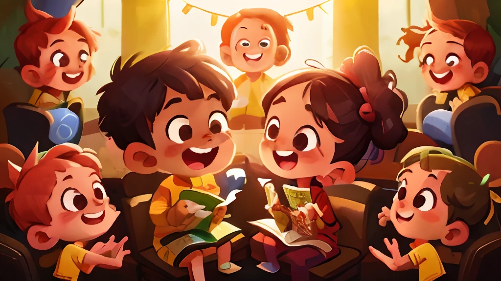 Children playing happily on stage,Driving game,Clear facial features,Fingers intact,k hd,cheerfulness,Cartoony,Stage,performance