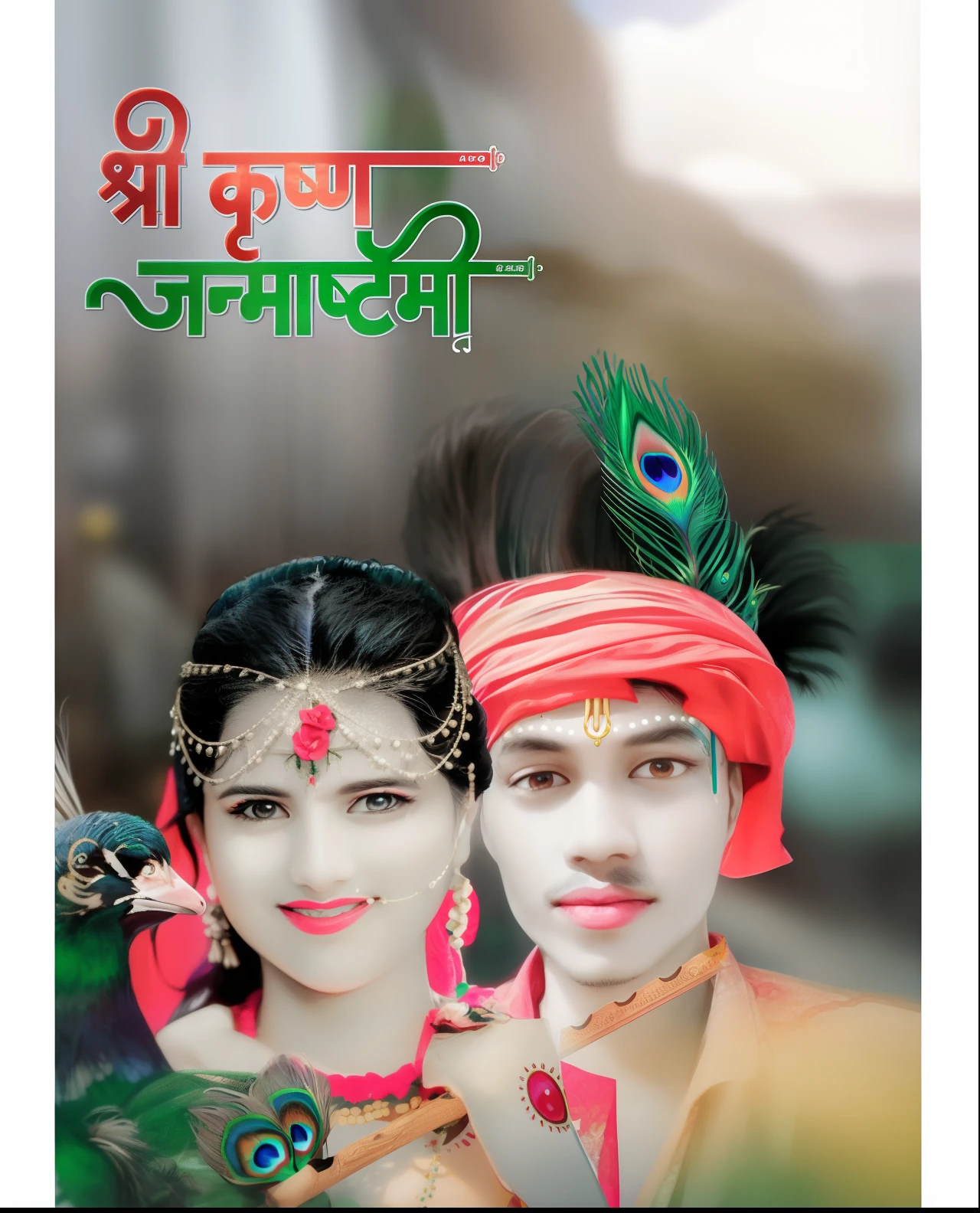 a close up of a poster of two people with peacock feathers, new song, ad image, 🐎🍑, poster, art cover, by Jitish Kallat, real image, cover shot, lovely couple, edited in photoshop, photoshoped, movie promotional image, cover art, official artwork, 8 khd, anmi