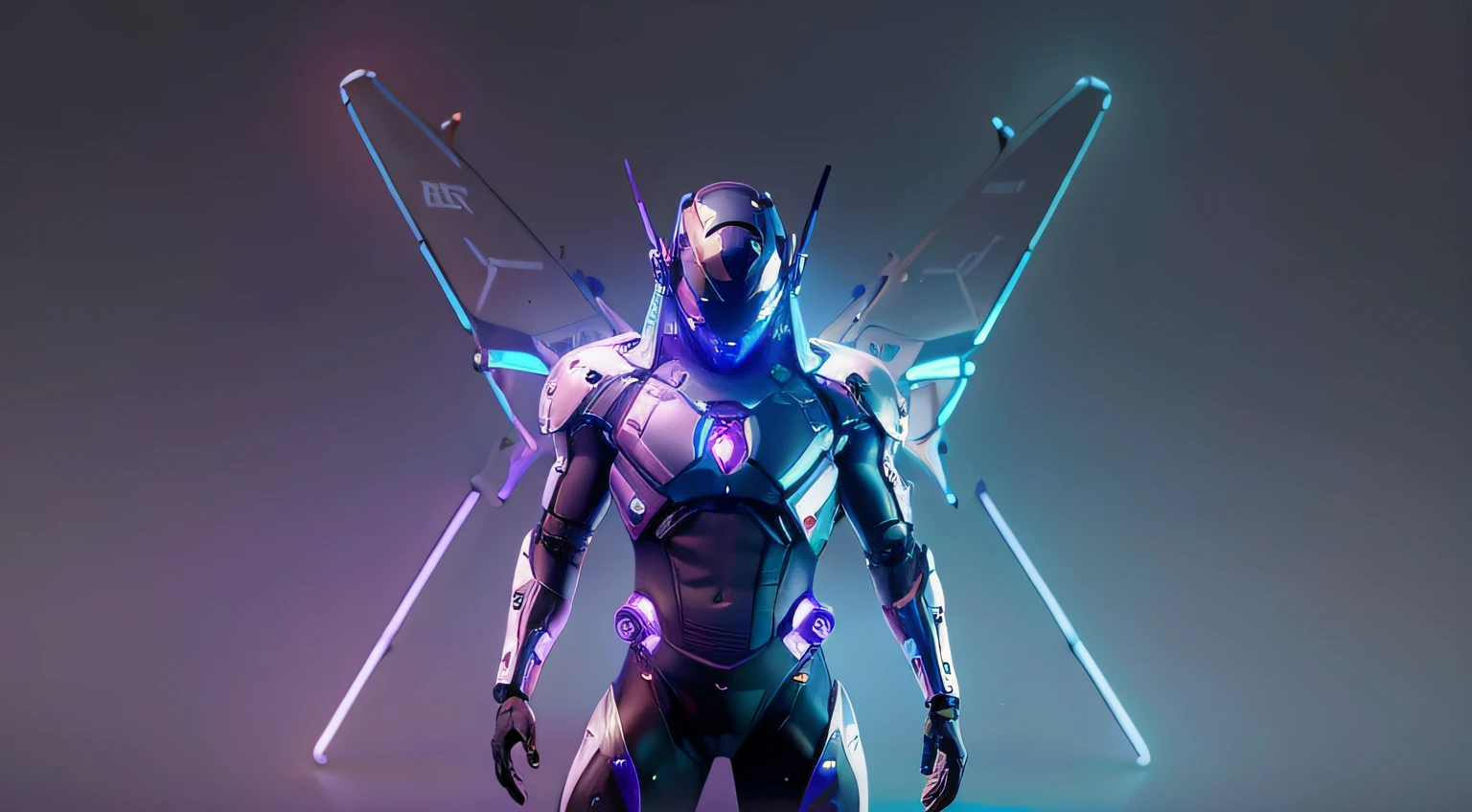 MALE. MAN. MAN. MALE..wings leds, divine paradise. neon blue and Purple butterfly wings leds. heavenly illumination. God. Holy robotic. levitating. Position of god. Deitado na cama. strong, robust and masculine body. fat arms. Position of divinity. Floating. divine statue, pedestal, holy pedestal. levitating. masterpiece, best quality, a close up of a futuristic looking cyborg man with a fantastic cyber helmet head with blue and Purple triangle led lights and a halo, full body, dancing. dance. synthwave ballad. silver pants. wearing a blue and Purple techwear jacket, white church in background. jump, full body, robotic legs. divine statue, pedestal, holy pedestal. neon blue and Purple butterfly wings leds. MASCULINE. MALE