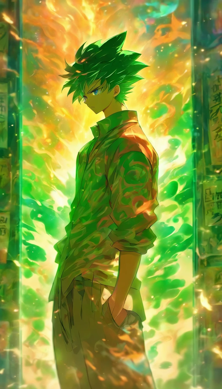 A young man standing in the center of a room, about to speak but suddenly stopping with a serious expression, looking at a communication jade slip in his hand that shows a new message notification, the atmosphere in the room becomes tense, and his mood also cools down, ,32k, best quality, masterpiece, super detail, high details by Jidaimono Anime Style