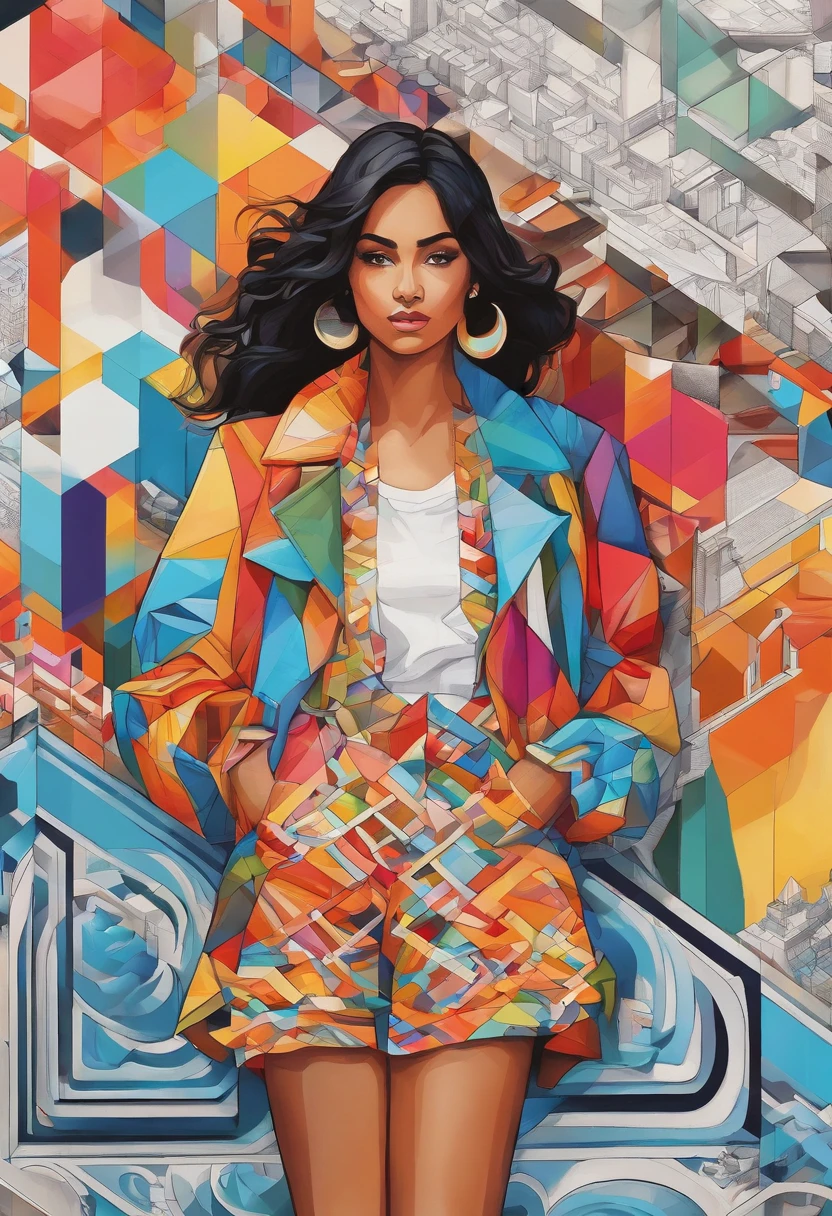 (Mulher vestindo roupas elegantes | ),, Eduardo Kobra acolchoamento , Multidimensional geometric wall, retrato, arte, Chibi,
Yang08k, lindo, Colouring,
Primary works, qualidade superior, melhor qualidade, Arte Oficial, Beautiful and Aesthetic, melhor pose,dedos perfeitos, impressionante