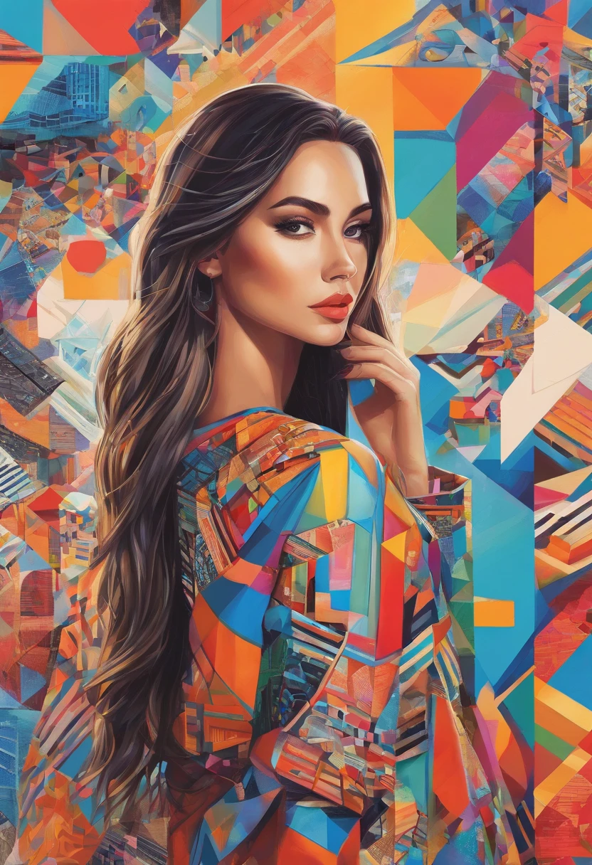 (Mulher vestindo roupas elegantes |   ),,  Eduardo Kobra acolchoamento , Multidimensional geometric wall, retrato, arte, Chibi,
Yang08k, lindo, Colouring,
Primary works, qualidade superior, melhor qualidade, Arte Oficial, Beautiful and Aesthetic, melhor pose,dedos perfeitos, impressionante