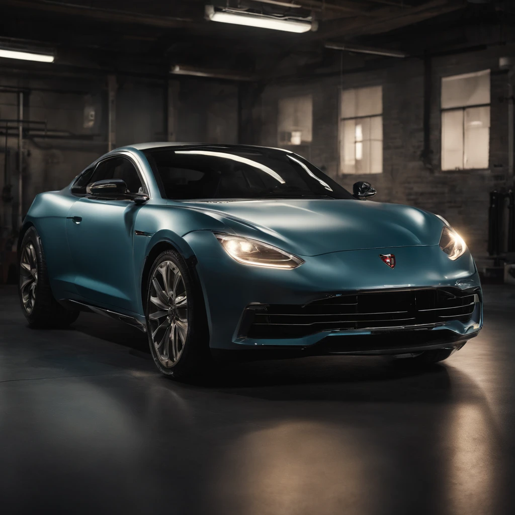 Website splash page, for an automotive detailing center, bright sporty modern car, workers are airbrushing this car, lots of lighting, beautiful modern room, promotional photo, beautiful cinematic 8K realistic 3d