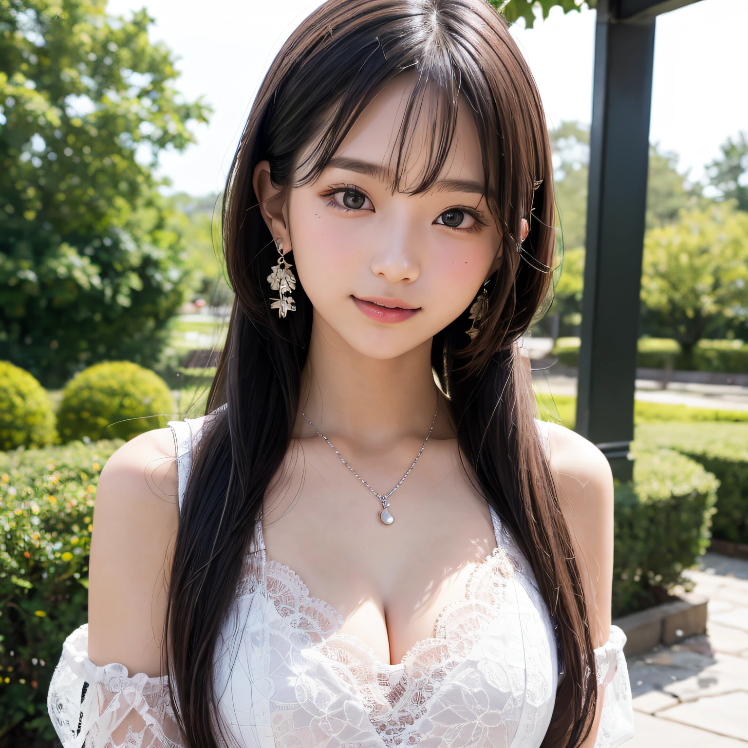 2 girls in、twintails hair style,masutepiece, Best Quality, 8K, , Teen, Raw ph absurderes, award winning portrait, Smile, Botanical Garden, neons, Idol face, violaceaess, gardeniass, Delicate girl, Upper body, Digital SLR, Looking at Viewer, Candid, Sophisticated, zora々Right, Thin arms, Professional Lighting, Film grain, chromatic abberation, (Eyes and faces with detailed:1.0), (Bokeh:1.1),Luxurious dresses、intricate lace、intricate hair ornament、Complex earrings、Complex necklaces、Beautiful breasts、shawls、pink,