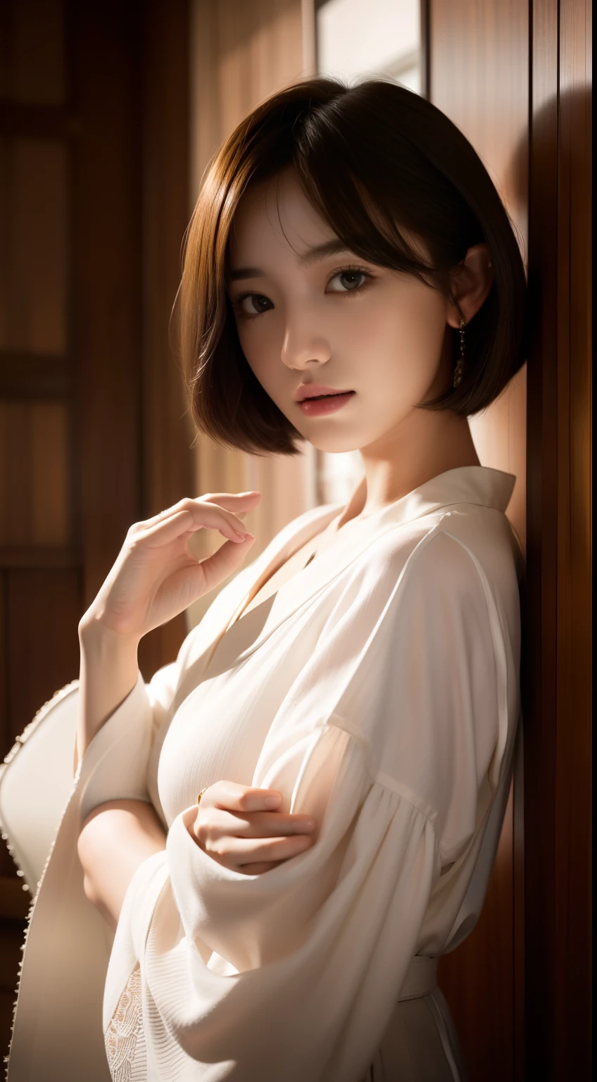 Top quality, Masterpiece, High definition, 1girll, Beautiful and perfect face, Bob cut, Japanese clothing,komono, Intricate details, SENSE OF CINEMA, 8K, Very detailed