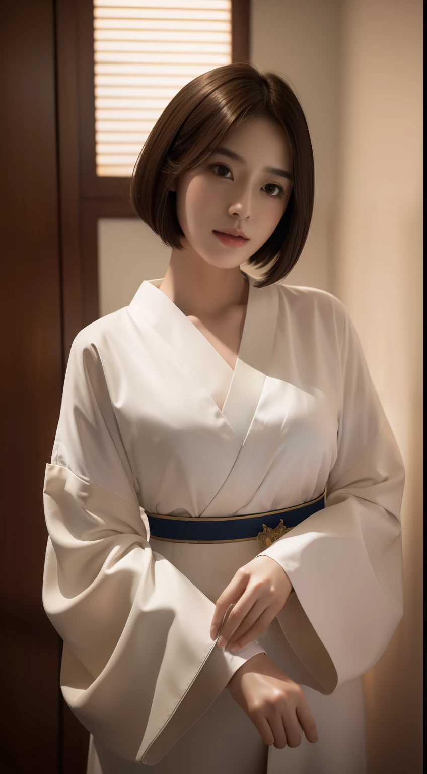 Top quality, Masterpiece, High definition, 1girll, Beautiful and perfect face, Bob cut, Japanese clothing,komono, Intricate details, SENSE OF CINEMA, 8K, Very detailed