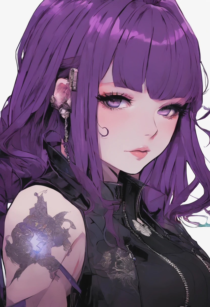 japanaese girl,pale skin,beatiful face(purple hair)red jacket,Tokyo at night, with Cyberpunk style,Japanese streetwear,Tokyo Fashion,In a Cyberpunk 2 jacket 0 7 7,Full-length,attractive pose,Bottom view