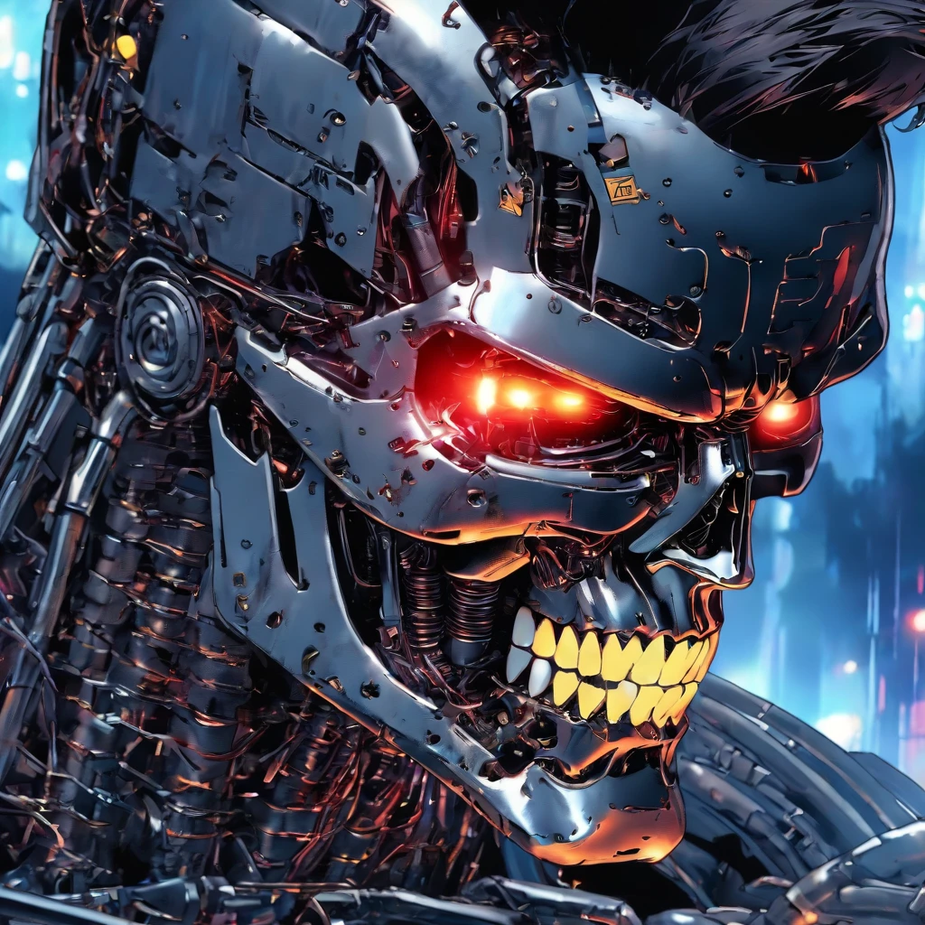 Terminator T-800, atmosphere of darkness and horror, in the style of wallpaper portraits, realism, modular, uhd image,--s 750 --niji 5