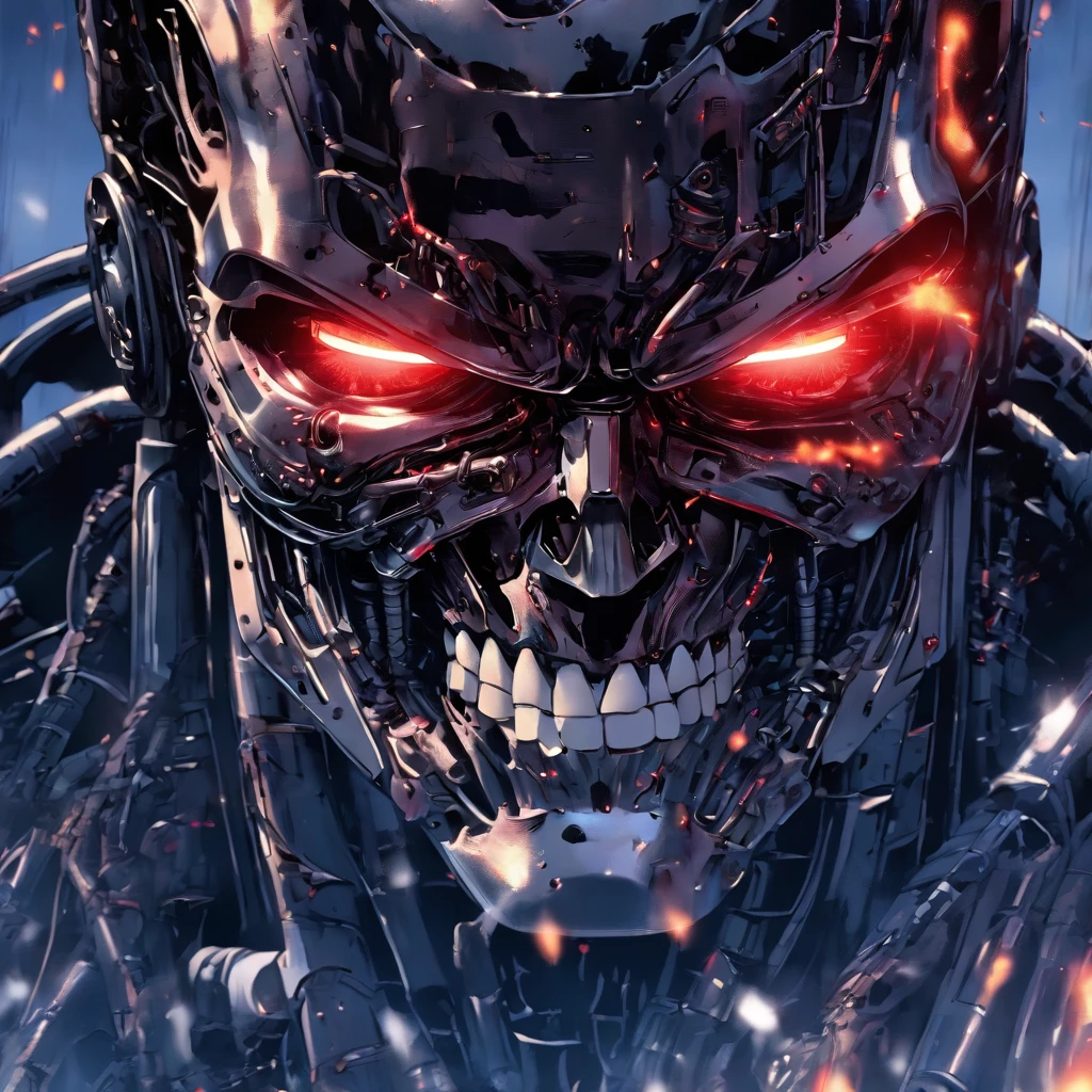 Terminator T-800, atmosphere of darkness and horror, in the style of wallpaper portraits, realism, modular, uhd image, --niji 5