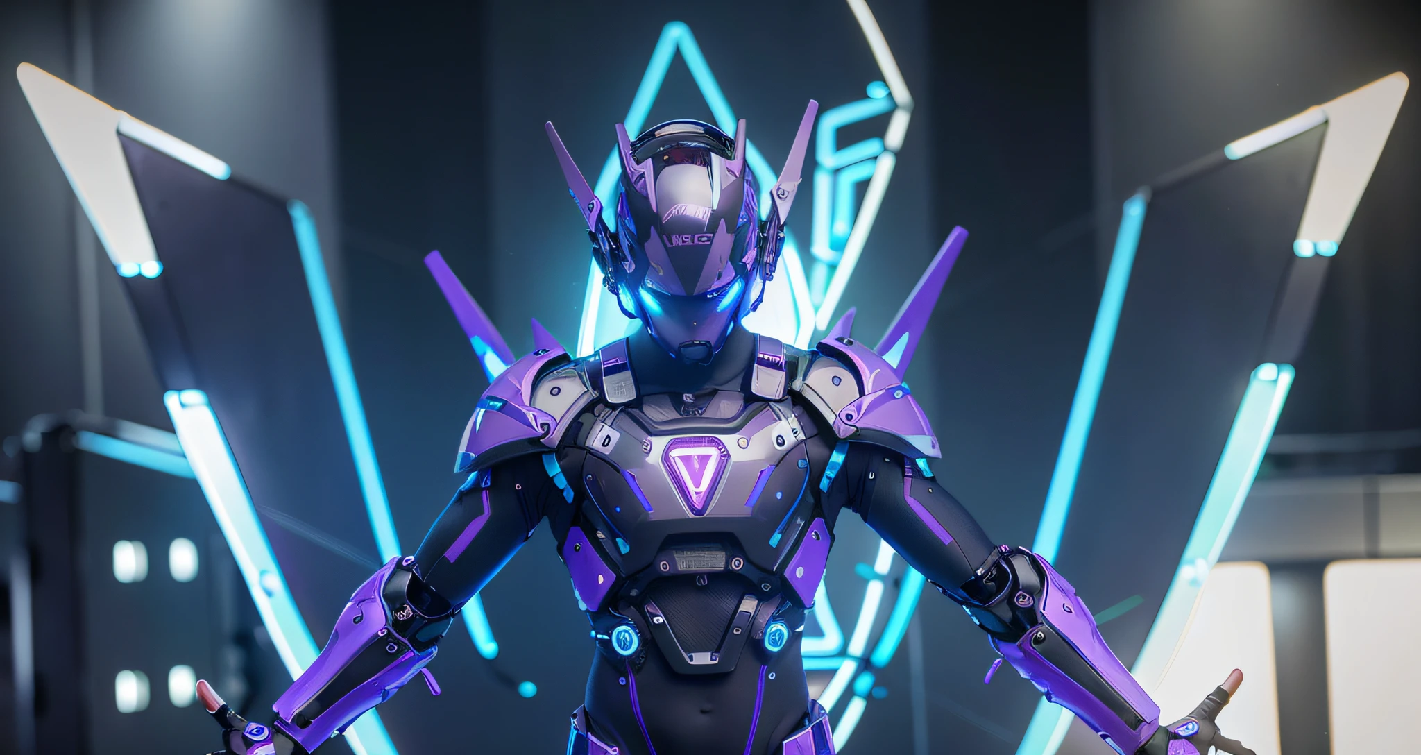 MALE. MAN. MAN. MALE..wings leds, divine paradise. neon blue and Purple butterfly wings leds. heavenly illumination. God. Holy robotic. levitating. Position of god. Deitado na cama. strong, robust and masculine body. fat arms. Position of divinity. Floating. divine statue, pedestal, holy pedestal. levitating. masterpiece, best quality, a close up of a futuristic looking cyborg man with a fantastic cyber helmet head with blue and Purple triangle led lights and a halo, full body, dancing. dance. synthwave ballad. silver pants. wearing a blue and Purple techwear jacket, white church in background. jump, full body, robotic legs. divine statue, pedestal, holy pedestal. neon blue and Purple butterfly wings leds. MASCULINE. MALE MASCULINE. Boy Muscular