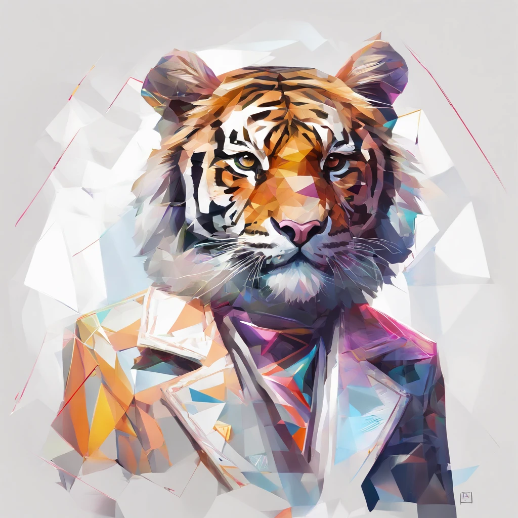 Perfect alignment, Cute little tiger in jacket，crystal vases，Rose flower, Wearing sunglasses, cheerfulness, Standing position, Abstract beauty, Centered, Looking at the camera, Facing the camera, nearing perfection, Dynamic, Highly detailed, smooth, Sharp focus, 8K, high definition resolution, illustration, Art by Carne Griffiths and Wadim Kashin, White background