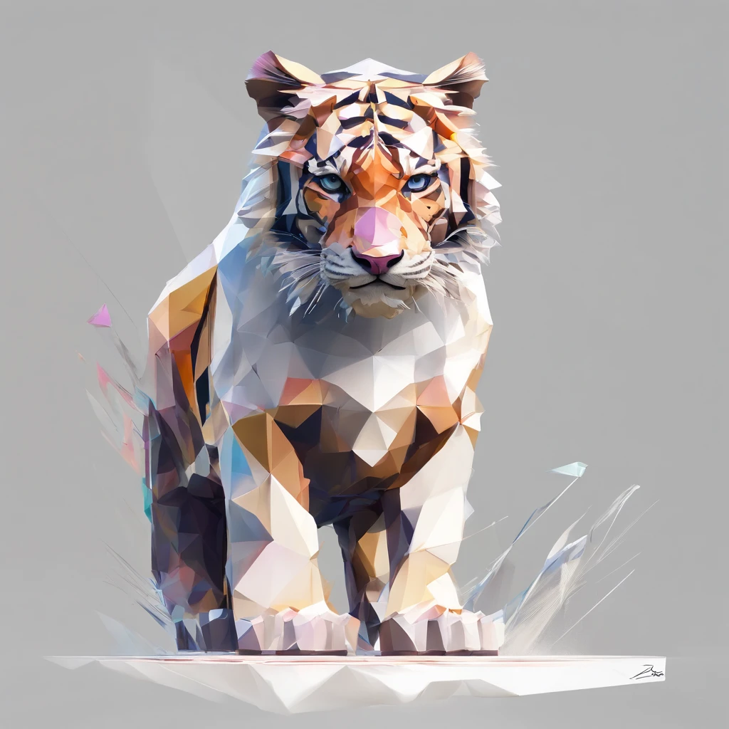 Perfect alignment, Cute little tiger in jacket,crystal vases,Rose flower, Wearing sunglasses, cheerfulness, Standing position, Abstract beauty, Centered, Looking at the camera, Facing the camera, nearing perfection, Dynamic, Highly detailed, smooth, Sharp focus, 8K, high definition resolution, illustration, Art by Carne Griffiths and Wadim Kashin, White background