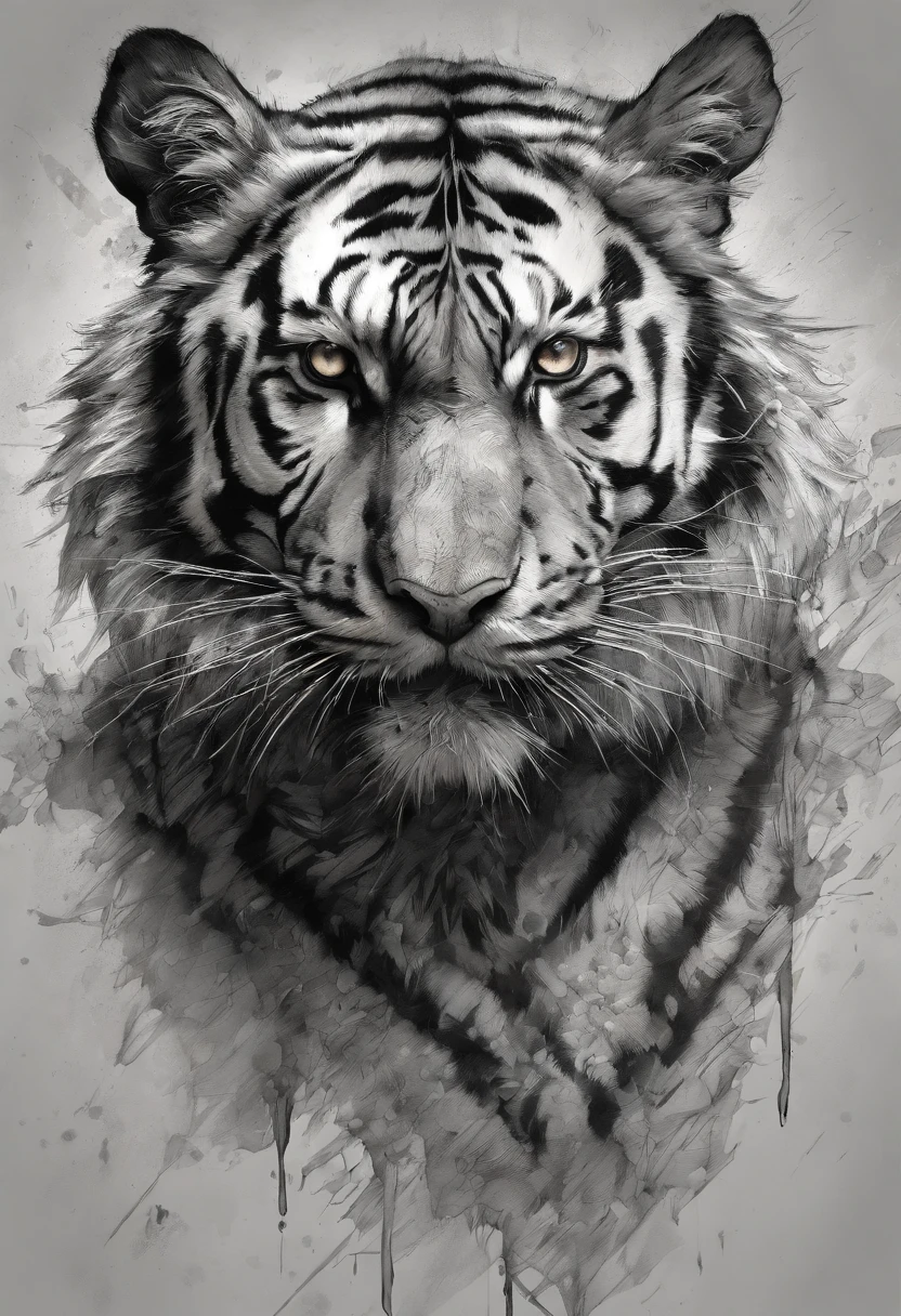 masterpiece, tiger, shrouded in shadows, , entirely in frame, FULL BODY, radiating electrical energy, hyperdetailed painting, luminism, art by Carne Griffiths and Wadim Kashin concept art, 8k resolution, fractal isometrics details , intricately detailed , cinematic, trending on art station Isometric Centered hyper realistic cover photo awesome full color, hand drawn , gritty, realistic, intricate, hit definition , cinematic, Rough sketch, bold lines, on paper, vibrant, epic, ultra high quality model