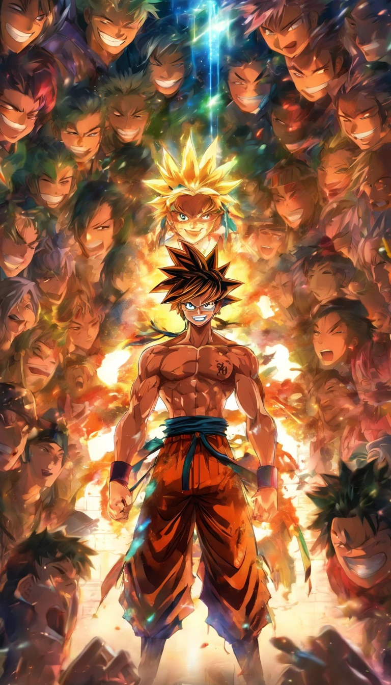 A smiling person standing in the center of a hall, surrounded by a group of injured people. After listening to the teachings of Elder He, they all leave to tend to their wounds. The person in the middle of the hall smiles, seemingly satisfied with their performance. ,32k, best quality, masterpiece, super detail, high details by Jidaimono Anime Style
